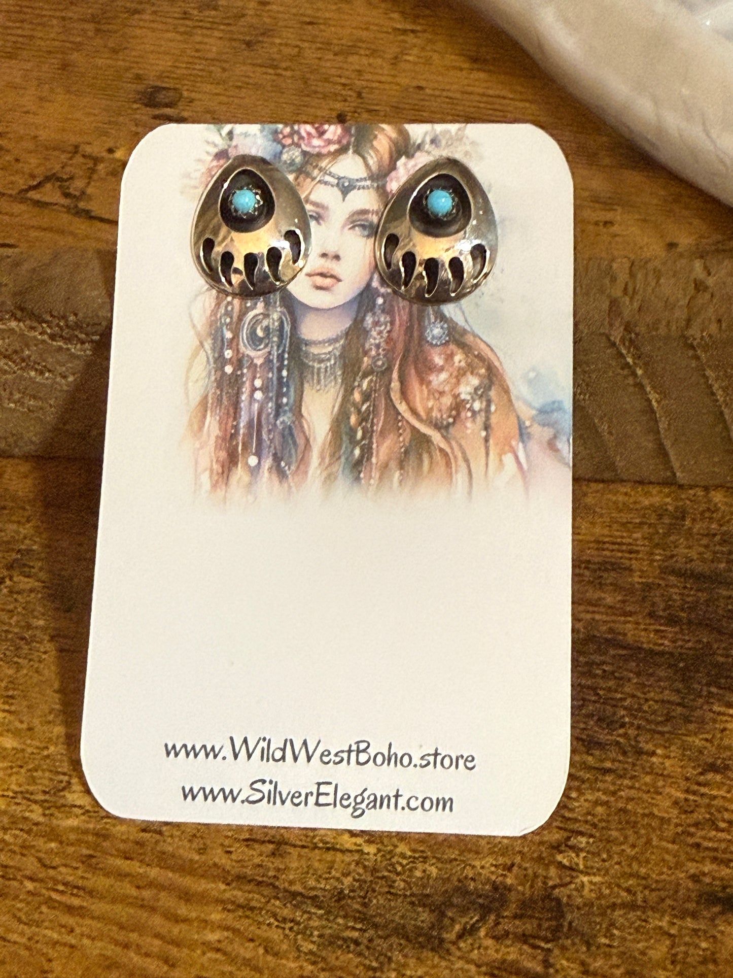 Native American Navajo Sterling Silver Turquoise Bear Paw Post Earrings