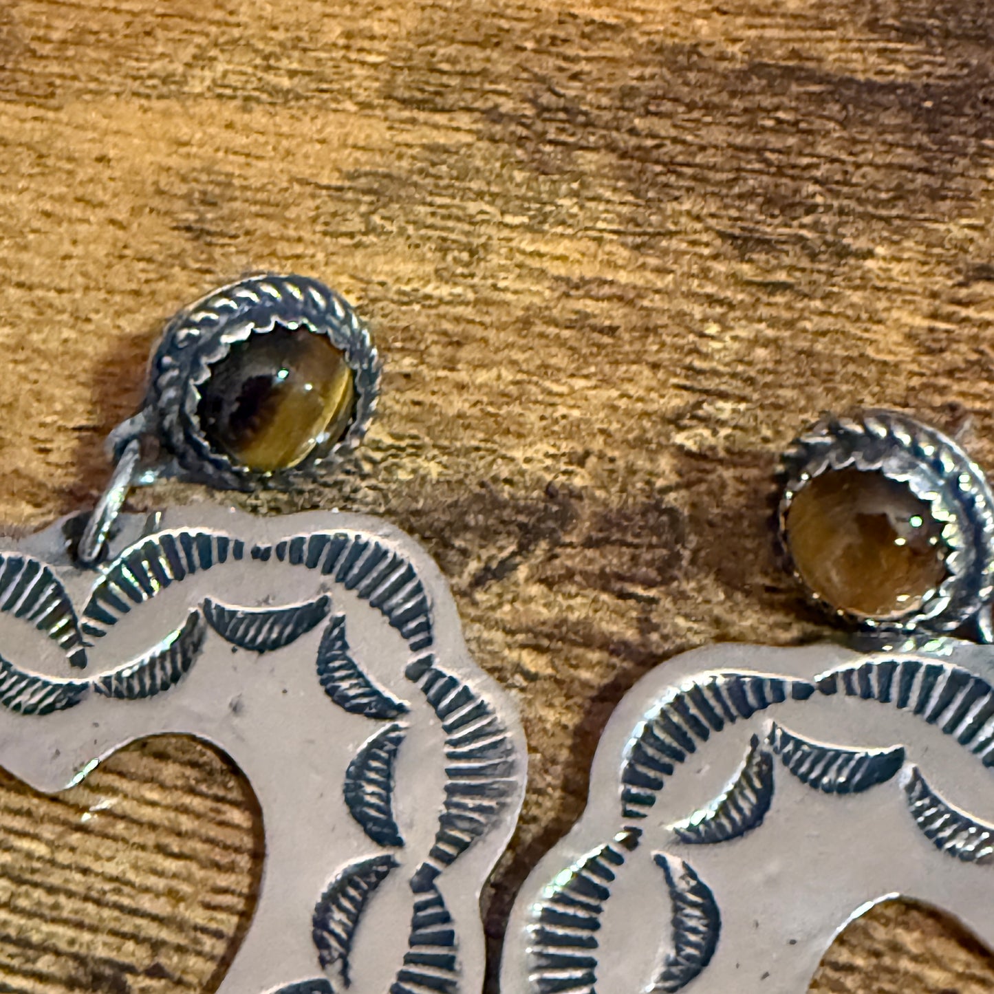 Navajo Nickel Silver Tiger Eye Heart Post Earrings