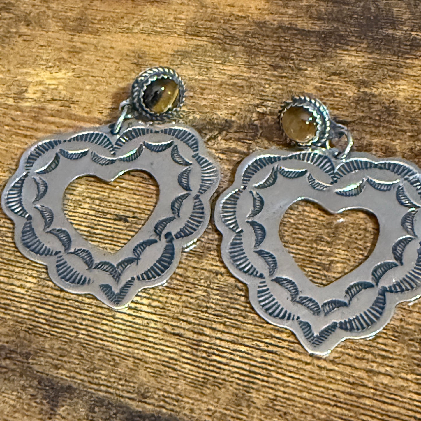 Navajo Nickel Silver Tiger Eye Heart Post Earrings