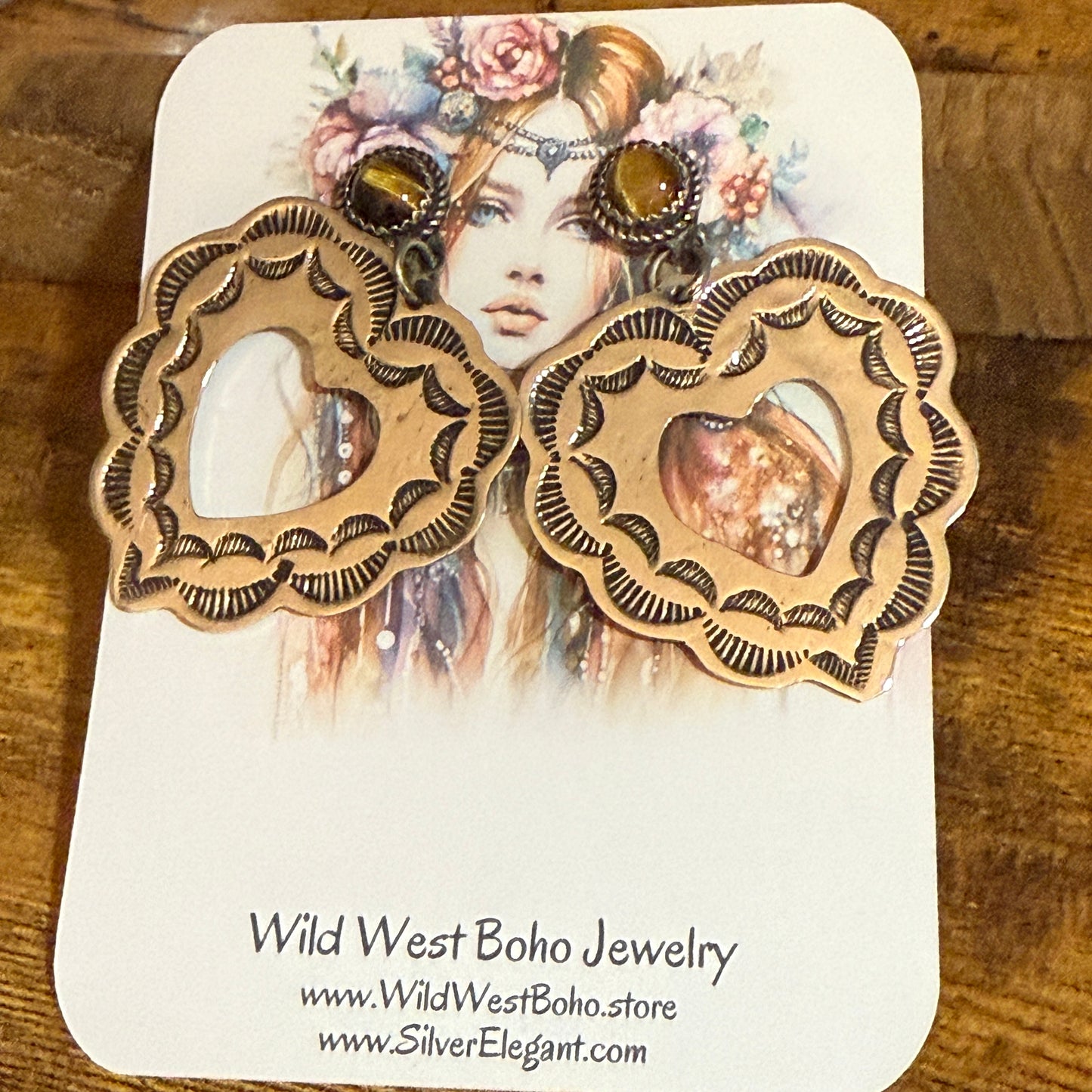 Navajo Nickel Silver Tiger Eye Heart Post Earrings