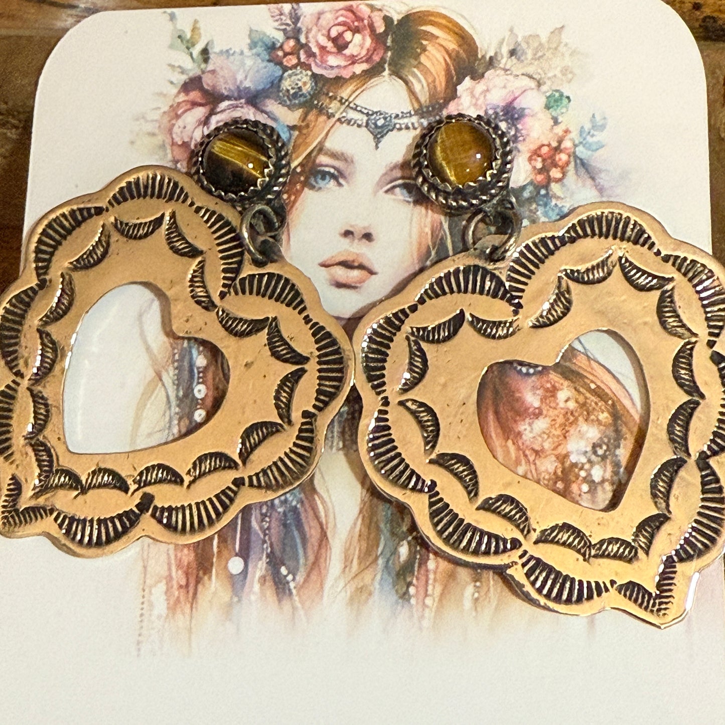 Navajo Nickel Silver Tiger Eye Heart Post Earrings