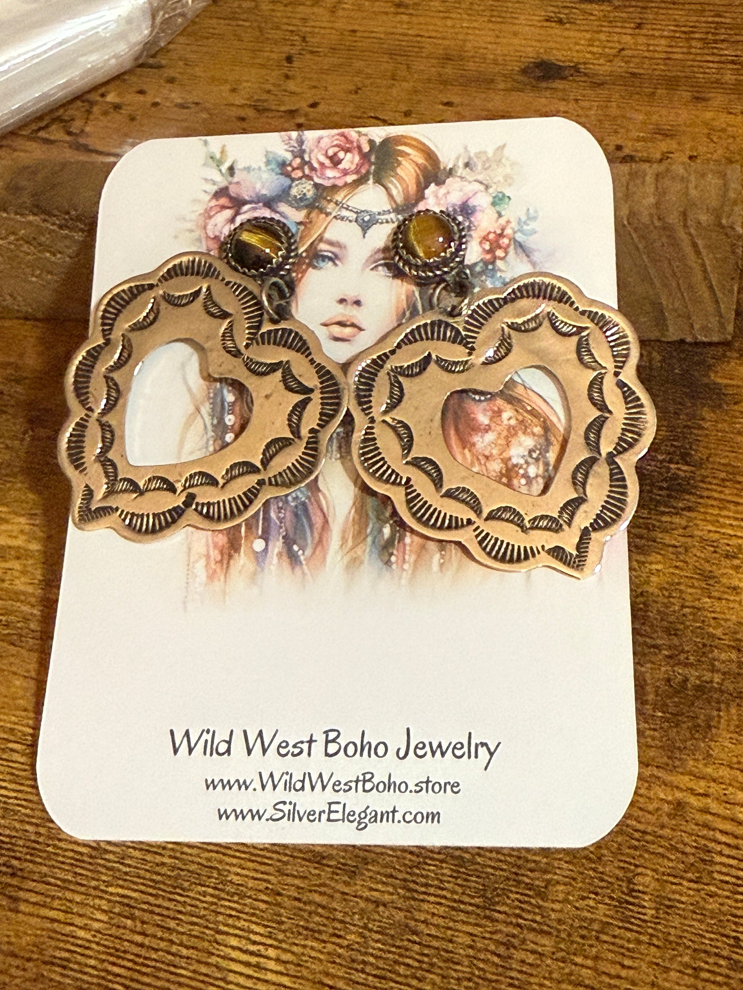 Navajo Nickel Silver Tiger Eye Heart Post Earrings