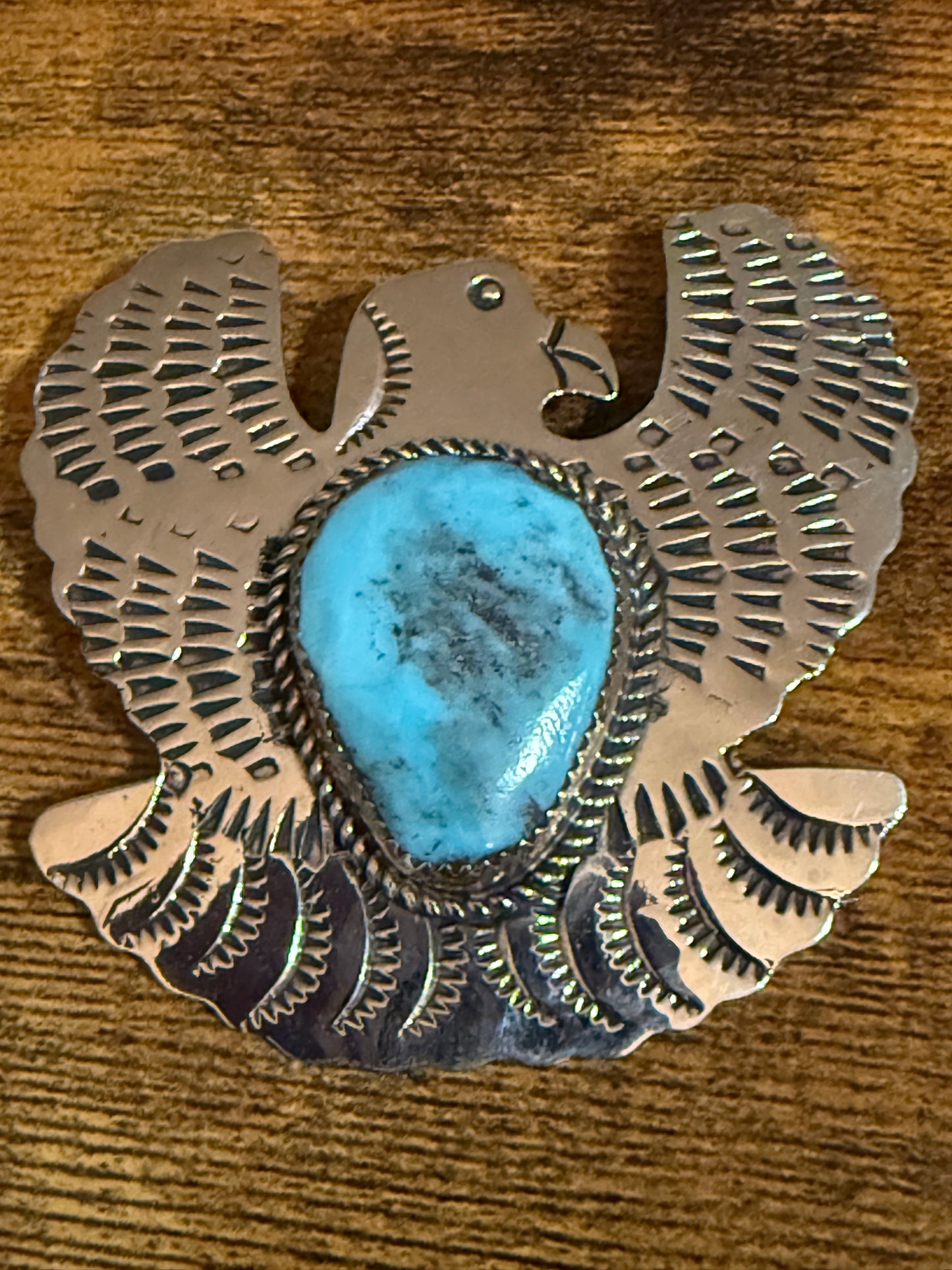 Navajo Turquoise Thunderbird Pendant Pin Nickel Silver Signed Cleveland