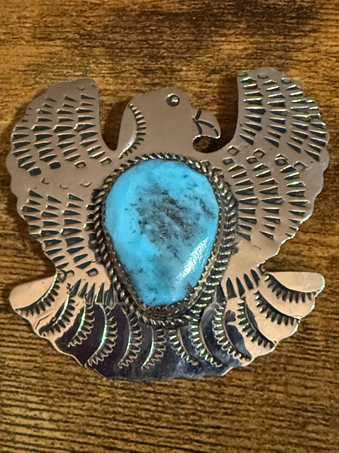 Navajo Turquoise Thunderbird Pendant Pin Nickel Silver Signed Cleveland