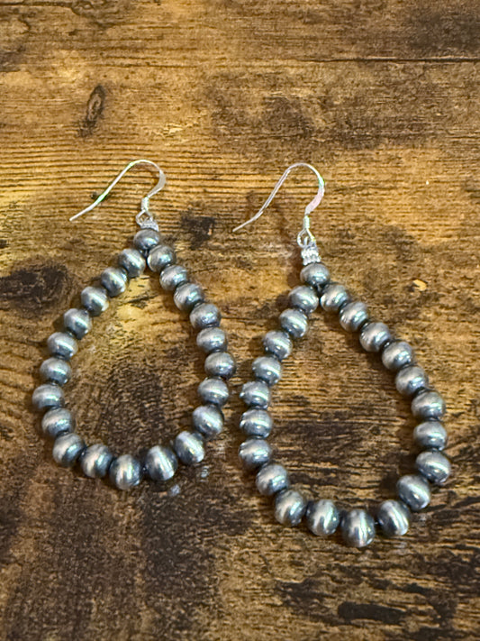 Native American Sterling Silver Round Navajo Pearl Loop Dangle Earrings By Jake