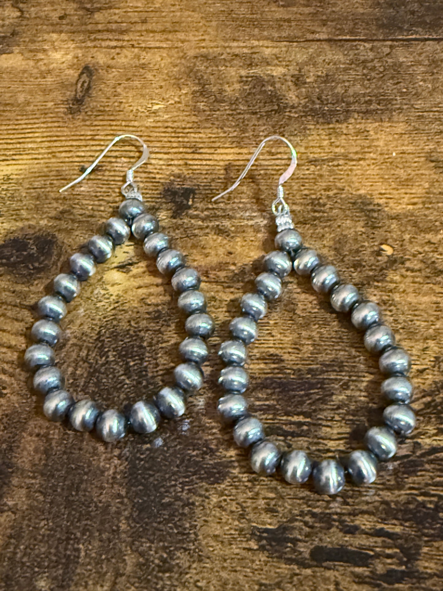 Native American Sterling Silver Round Navajo Pearl Loop Dangle Earrings By Jake