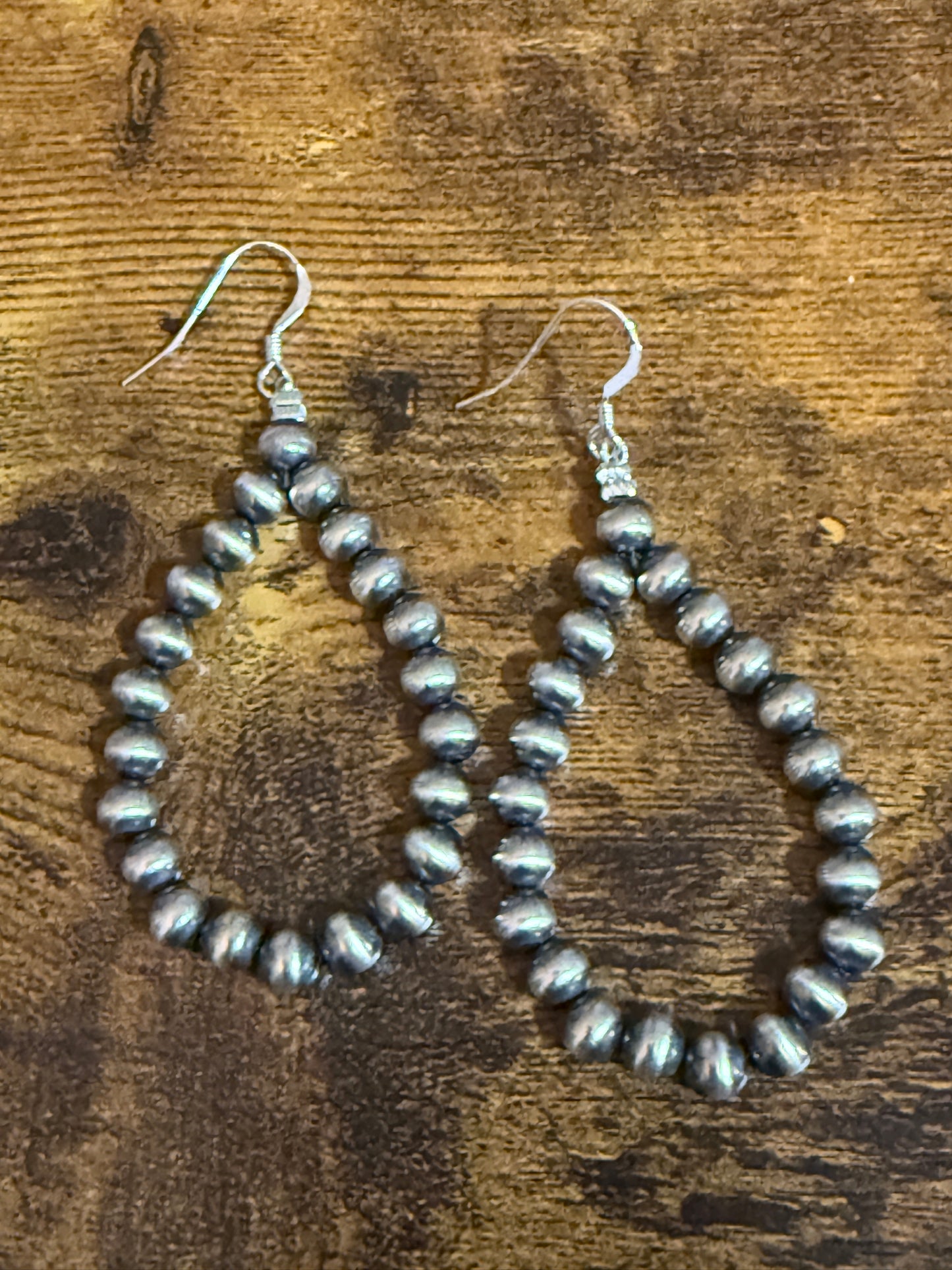 Native American Sterling Silver Round Navajo Pearl Loop Dangle Earrings By Jake