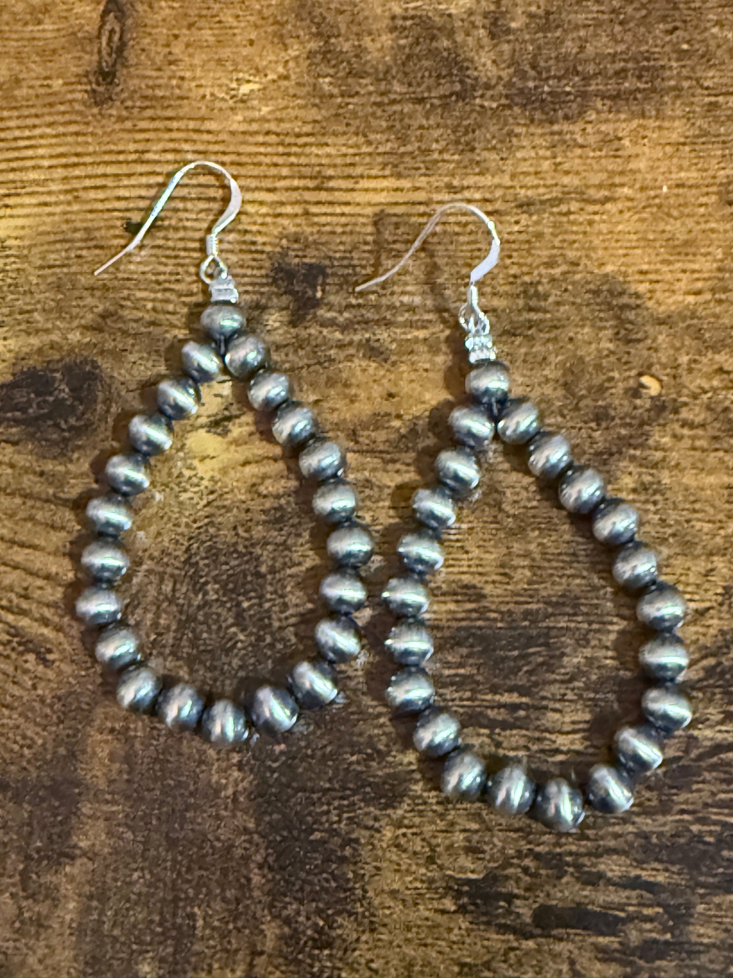 Native American Sterling Silver Round Navajo Pearl Loop Dangle Earrings By Jake