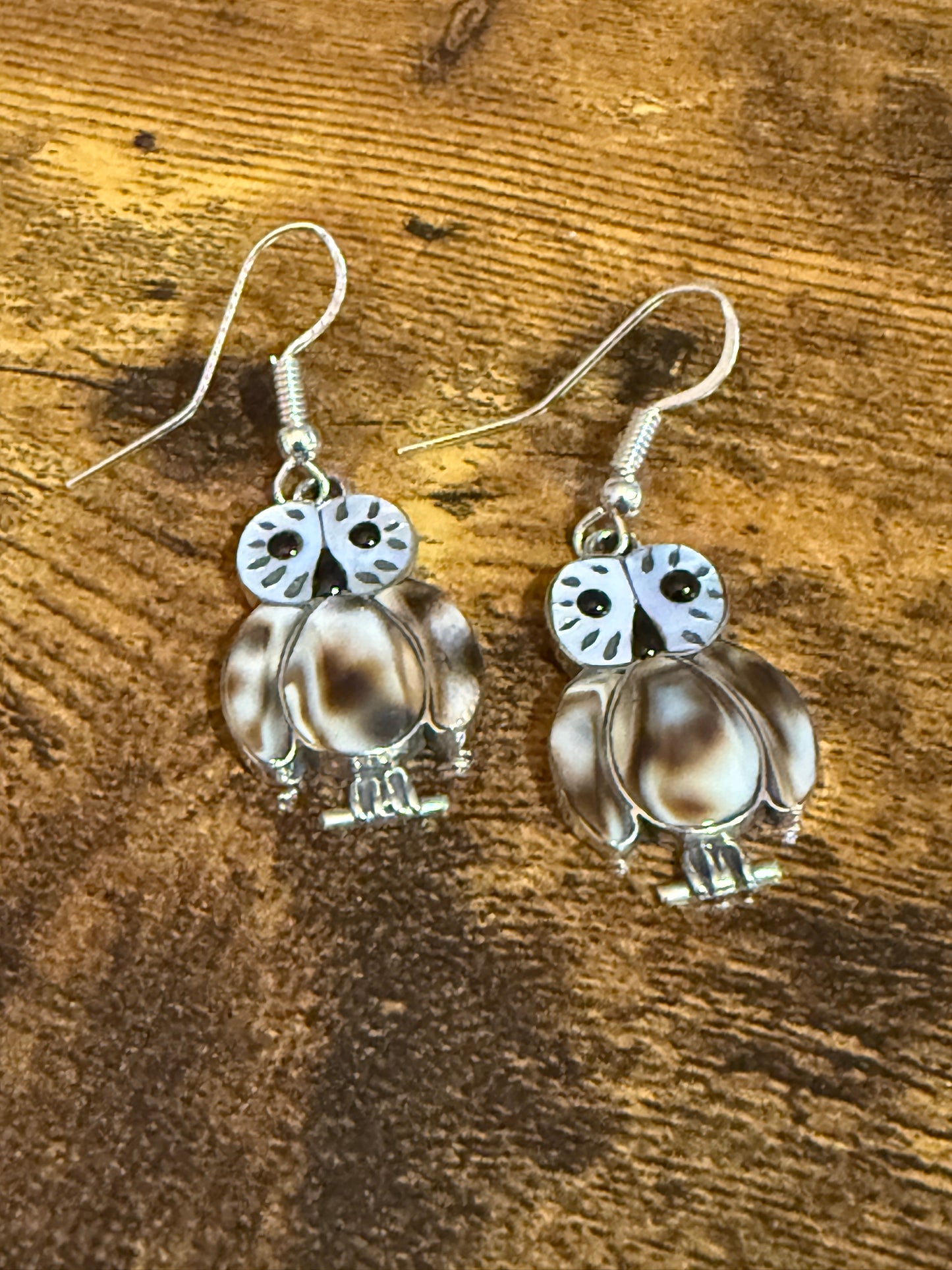 Zuni Indian Owl Shell Inlay Dangle Earrings Sterling Silver Signed Kallestewa