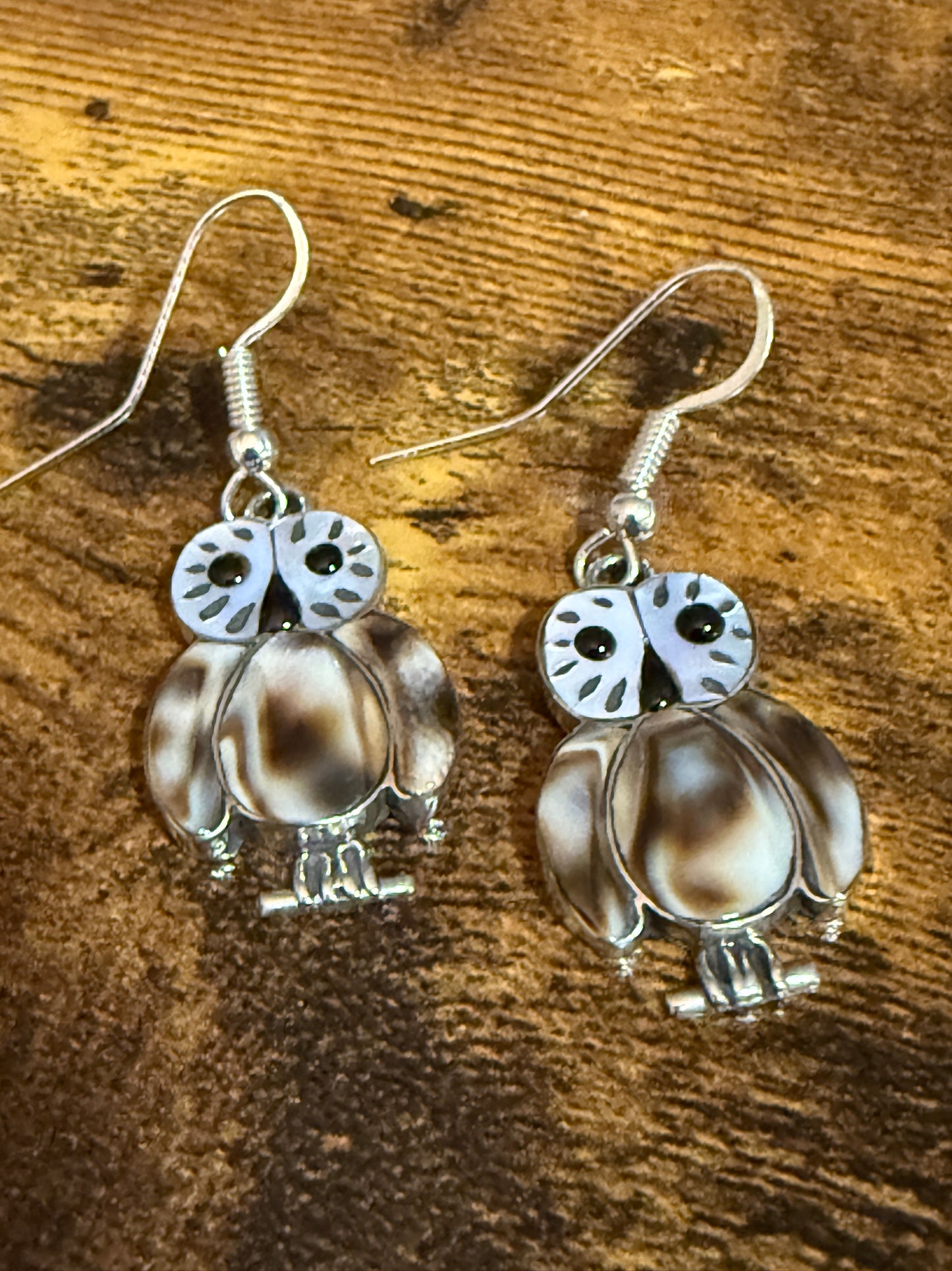 Zuni Indian Owl Shell Inlay Dangle Earrings Sterling Silver Signed Kallestewa