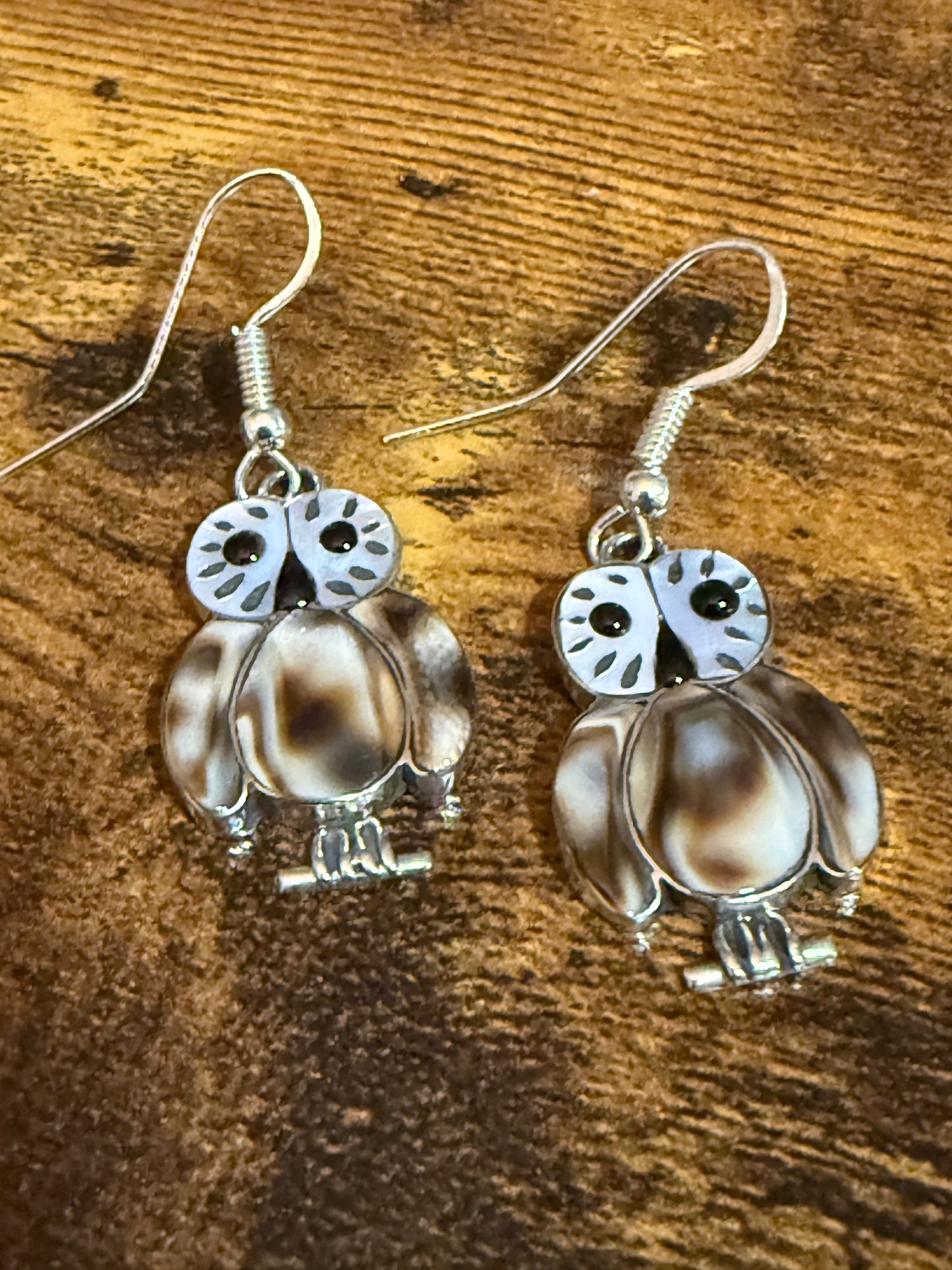 Zuni Indian Owl Shell Inlay Dangle Earrings Sterling Silver Signed Kallestewa