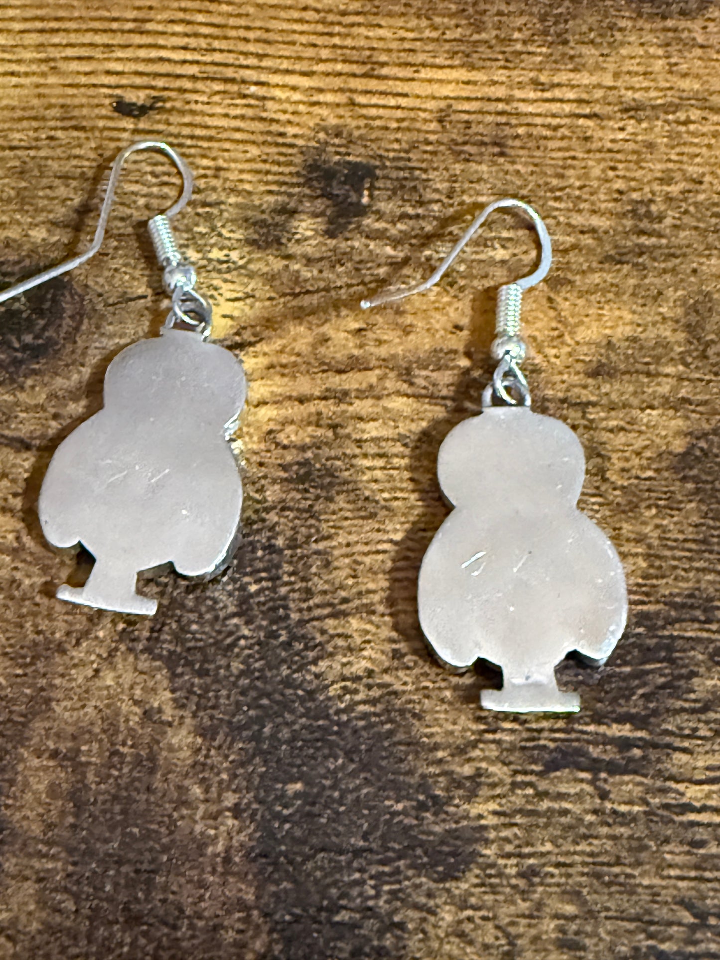 Zuni Indian Owl Shell Inlay Dangle Earrings Sterling Silver Signed Kallestewa