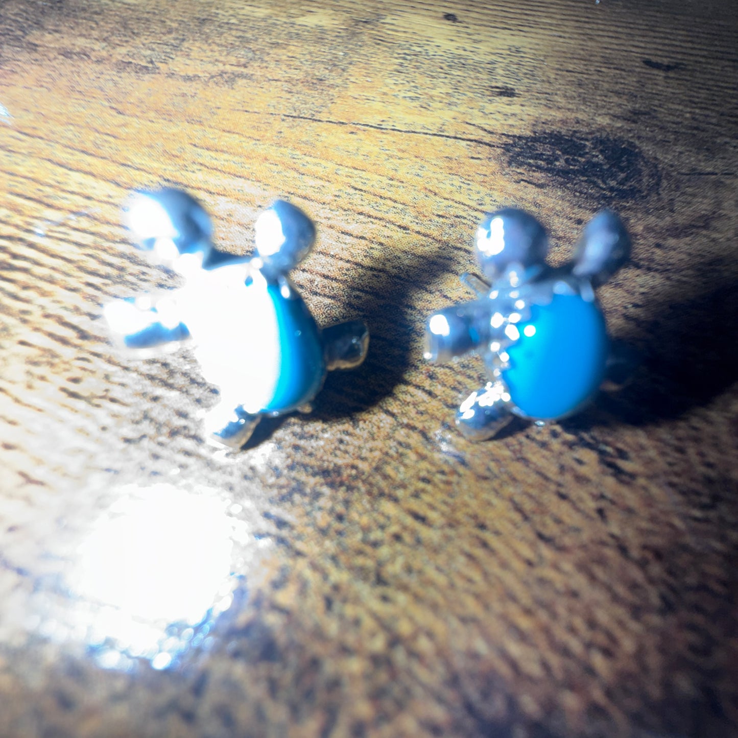 Native American Zuni Sterling Silver Turquoise Turtle Post Earrings Kinsel