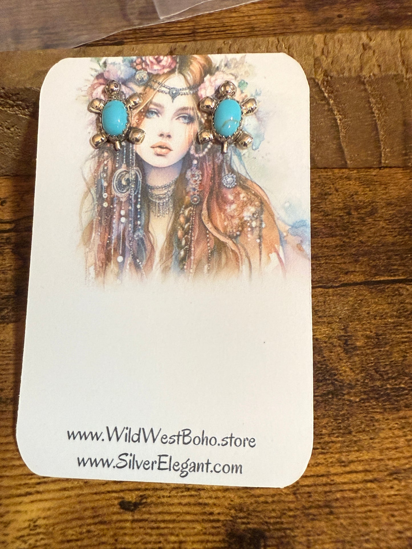 Native American Zuni Sterling Silver Turquoise Turtle Post Earrings Kinsel