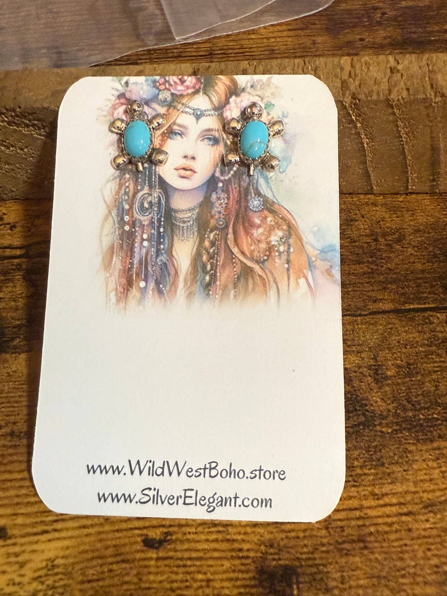 Native American Zuni Sterling Silver Turquoise Turtle Post Earrings Kinsel