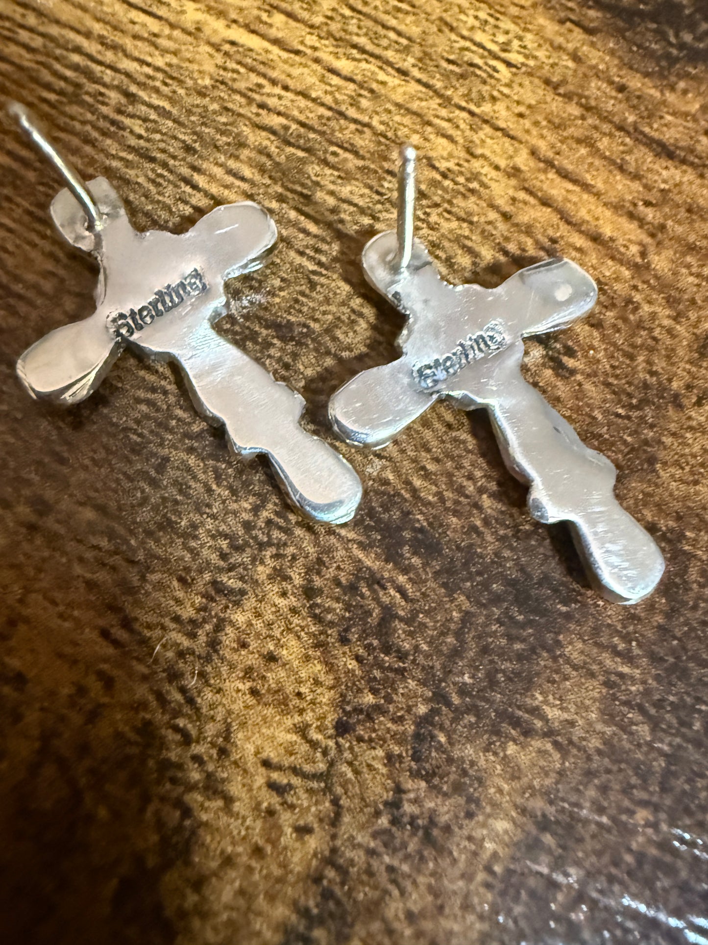 Native American Sterling Silver Turquoise Cross Post Earrings Five Stone Bezel