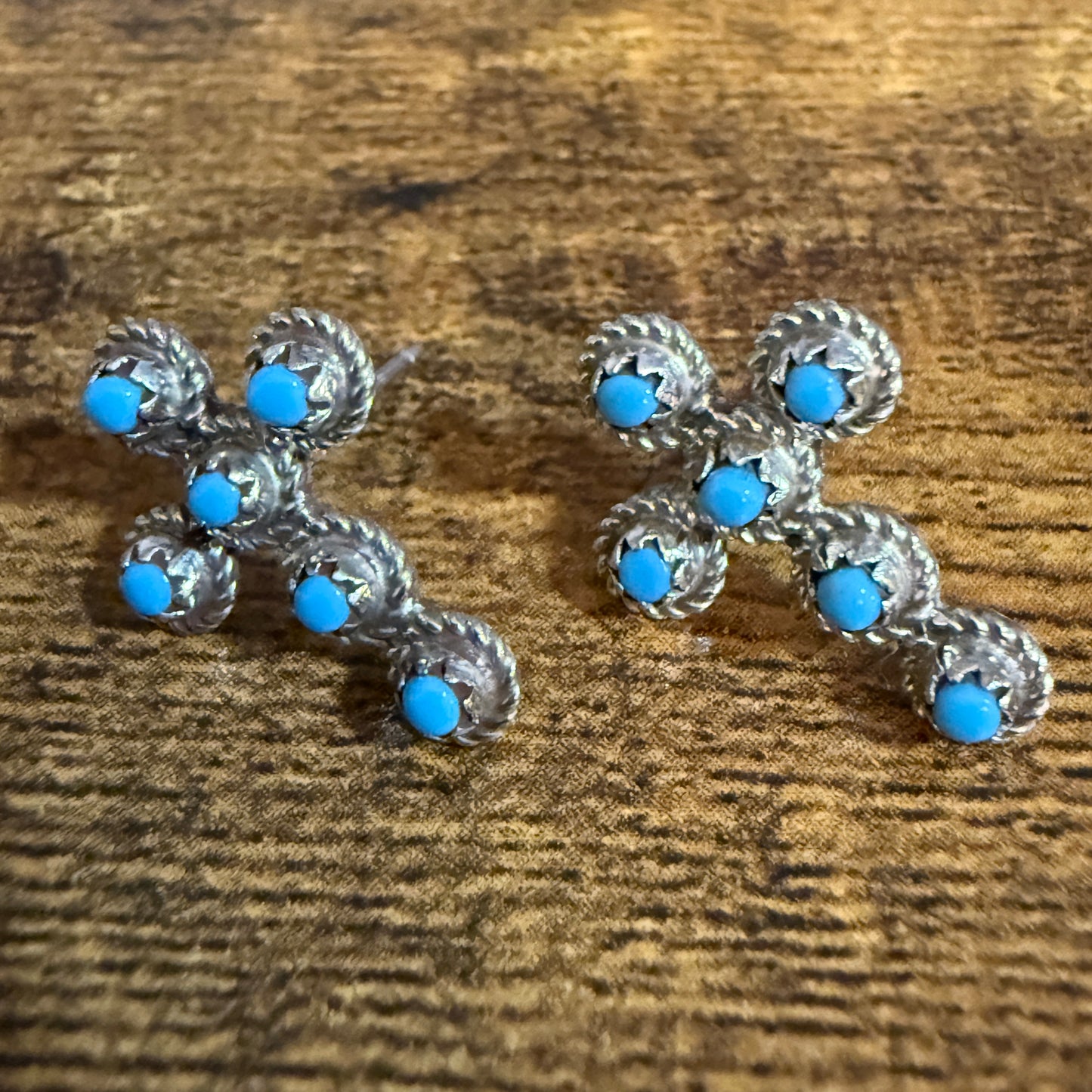 Zuni Turquoise Cross Stud Earrings Sterling Silver Nakatewa Signed