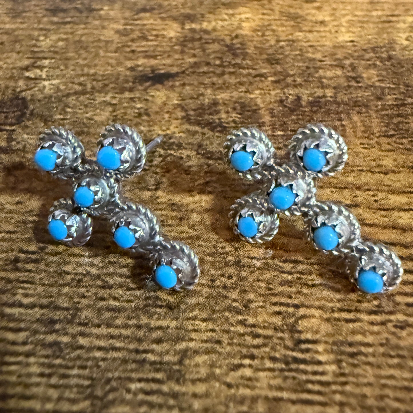 Zuni Turquoise Cross Stud Earrings Sterling Silver Nakatewa Signed