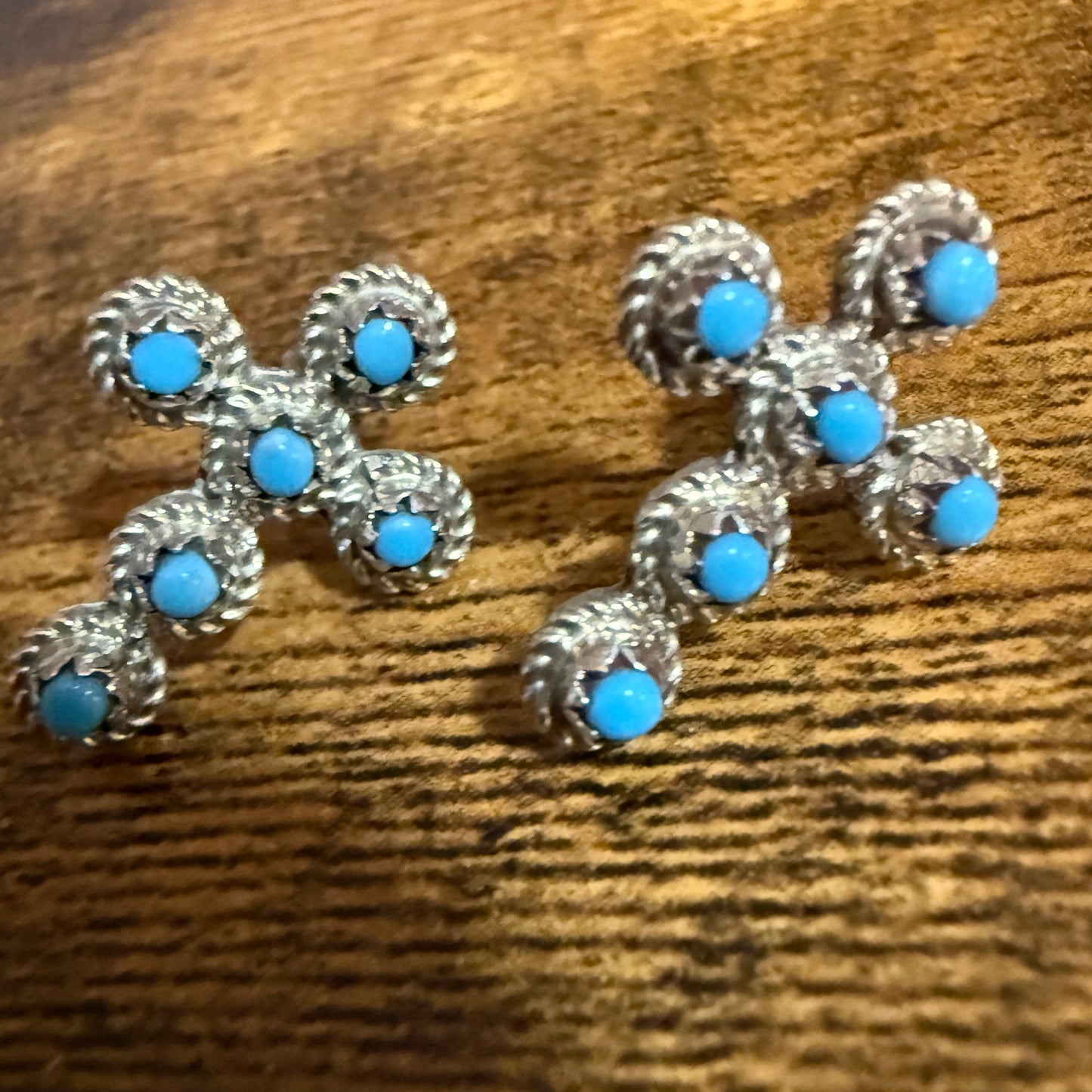 Zuni Turquoise Cross Stud Earrings Sterling Silver Nakatewa Signed