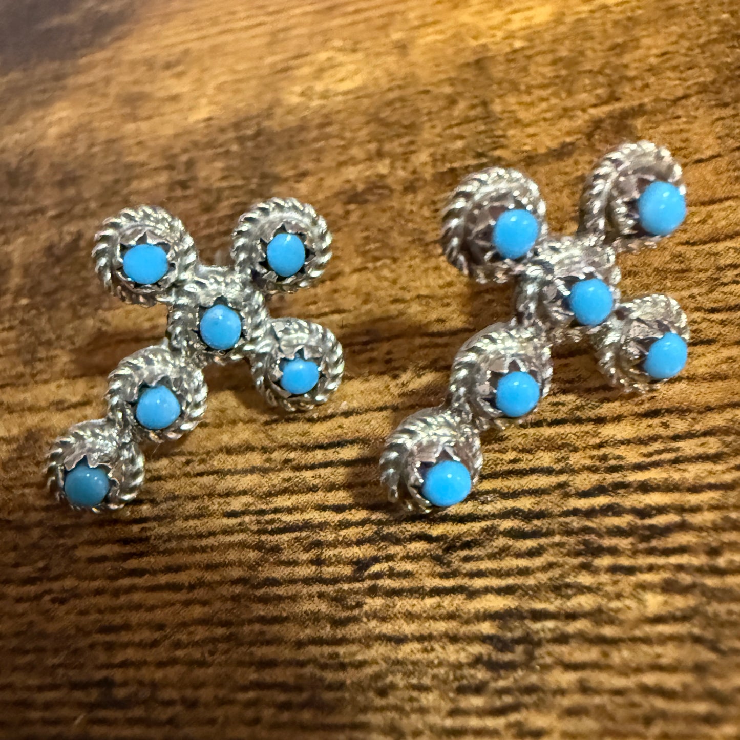 Zuni Turquoise Cross Stud Earrings Sterling Silver Nakatewa Signed