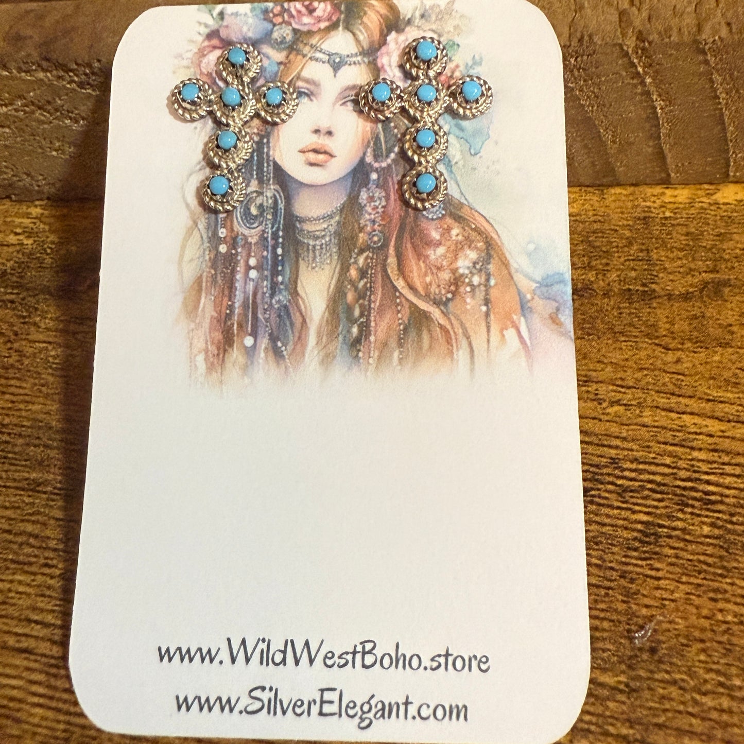 Zuni Turquoise Cross Stud Earrings Sterling Silver Nakatewa Signed