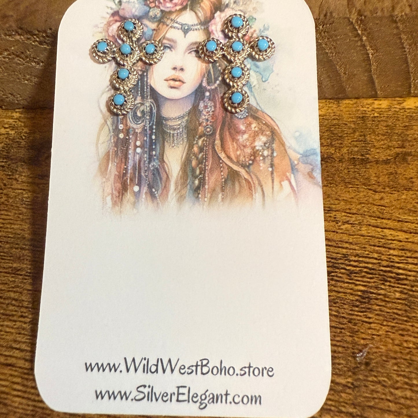 Zuni Turquoise Cross Stud Earrings Sterling Silver Nakatewa Signed