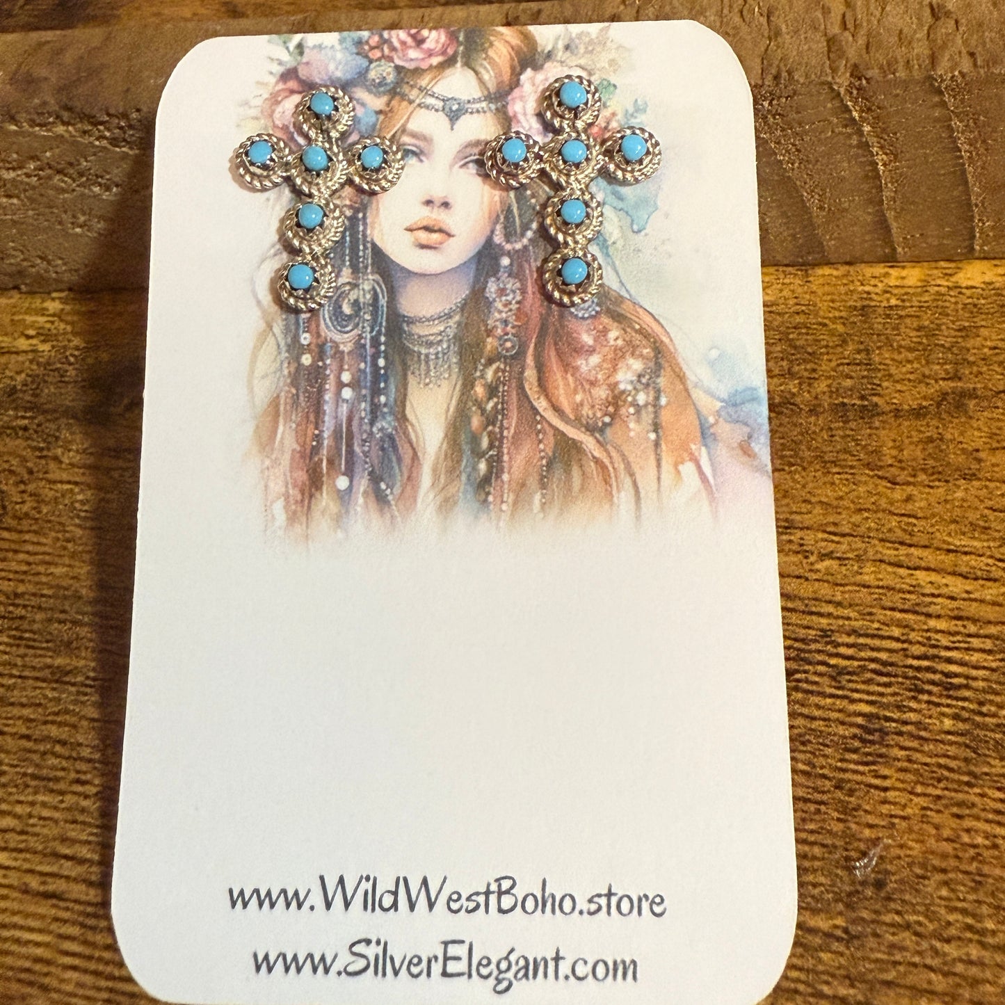 Zuni Turquoise Cross Stud Earrings Sterling Silver Nakatewa Signed