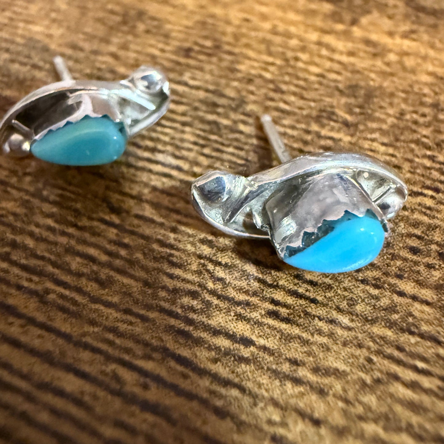 Zuni Turquoise Teardrop Post Earrings In Sterling Silver By Kanesta
