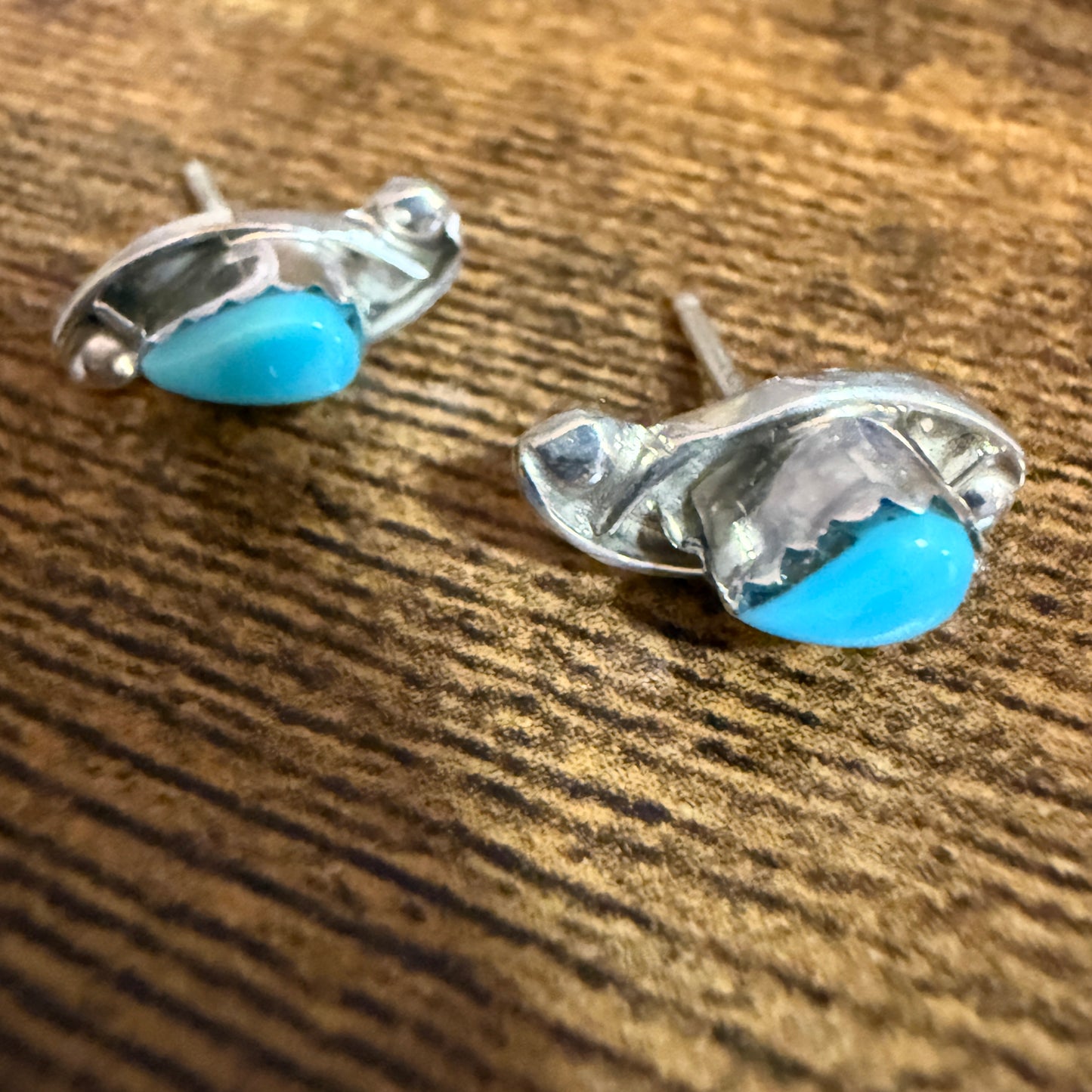 Zuni Turquoise Teardrop Post Earrings In Sterling Silver By Kanesta