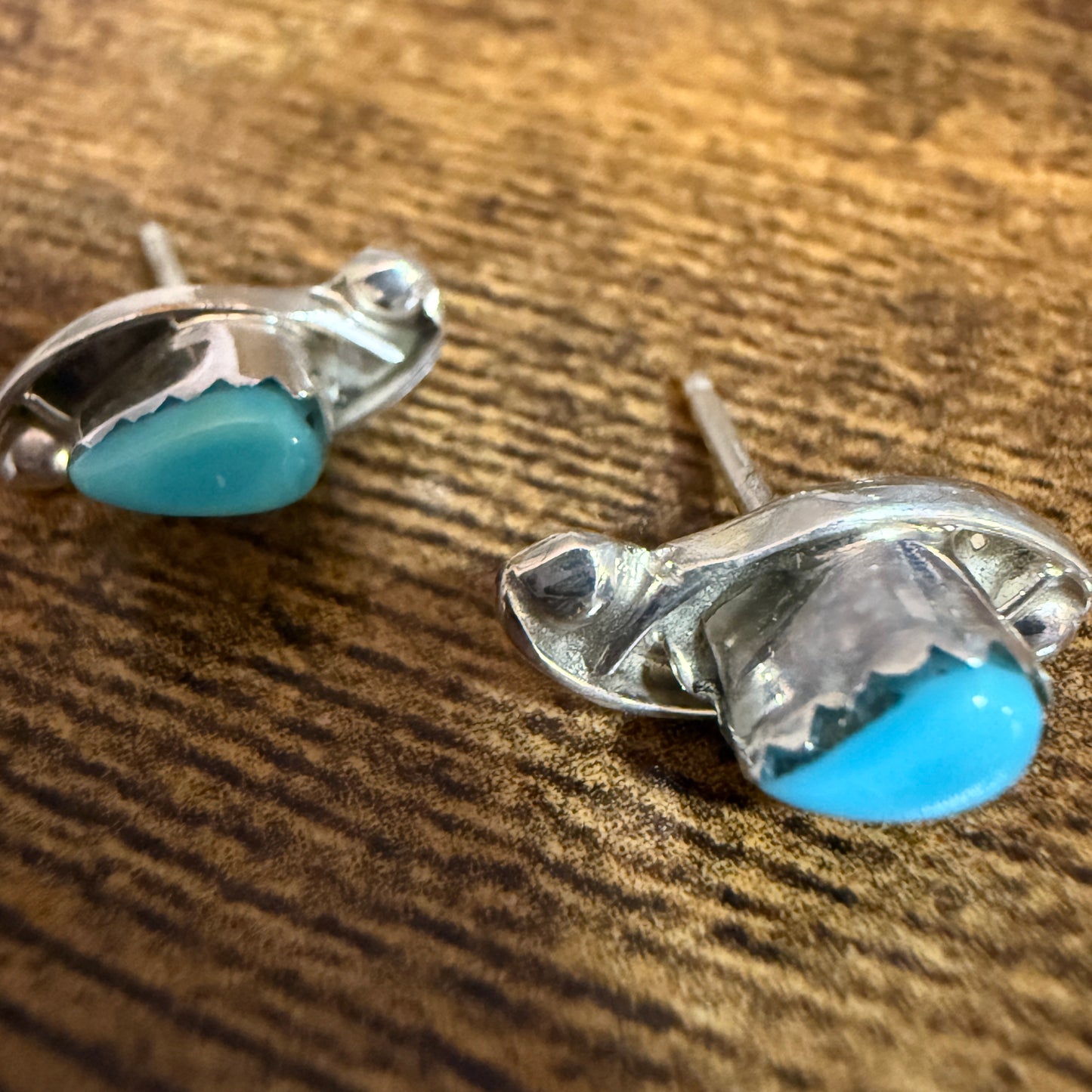 Zuni Turquoise Teardrop Post Earrings In Sterling Silver By Kanesta