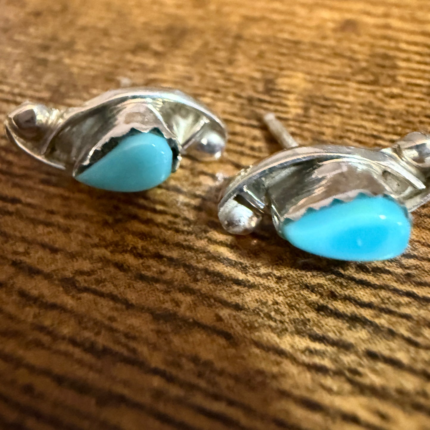 Zuni Turquoise Teardrop Post Earrings In Sterling Silver By Kanesta