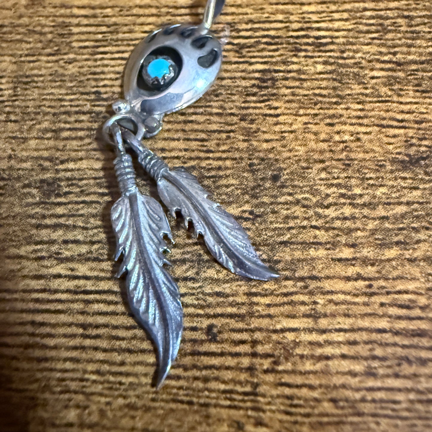 Navajo Turquoise Bear Paw Pendant in Sterling Silver Signed by Running Bear