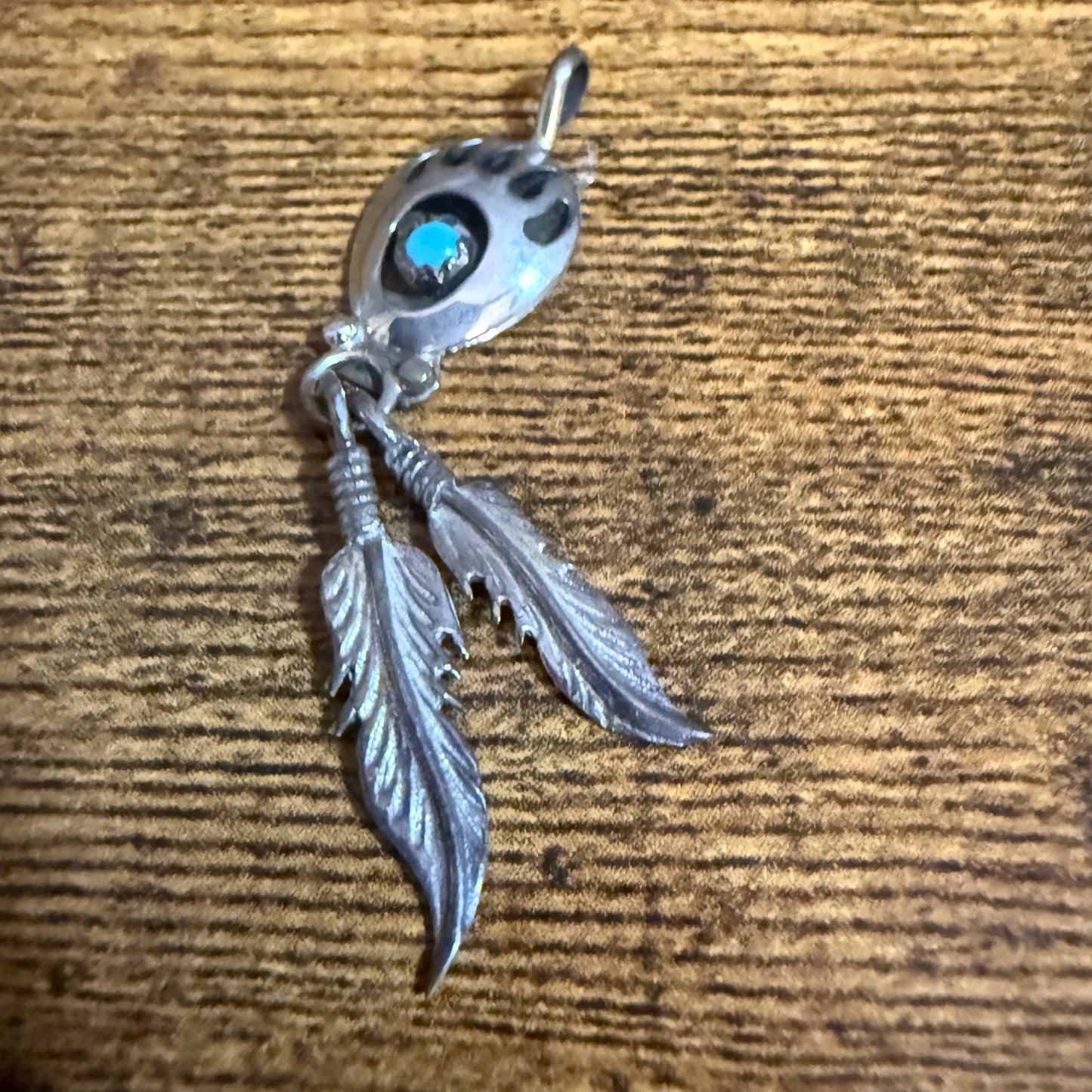 Navajo Turquoise Bear Paw Pendant in Sterling Silver Signed by Running Bear