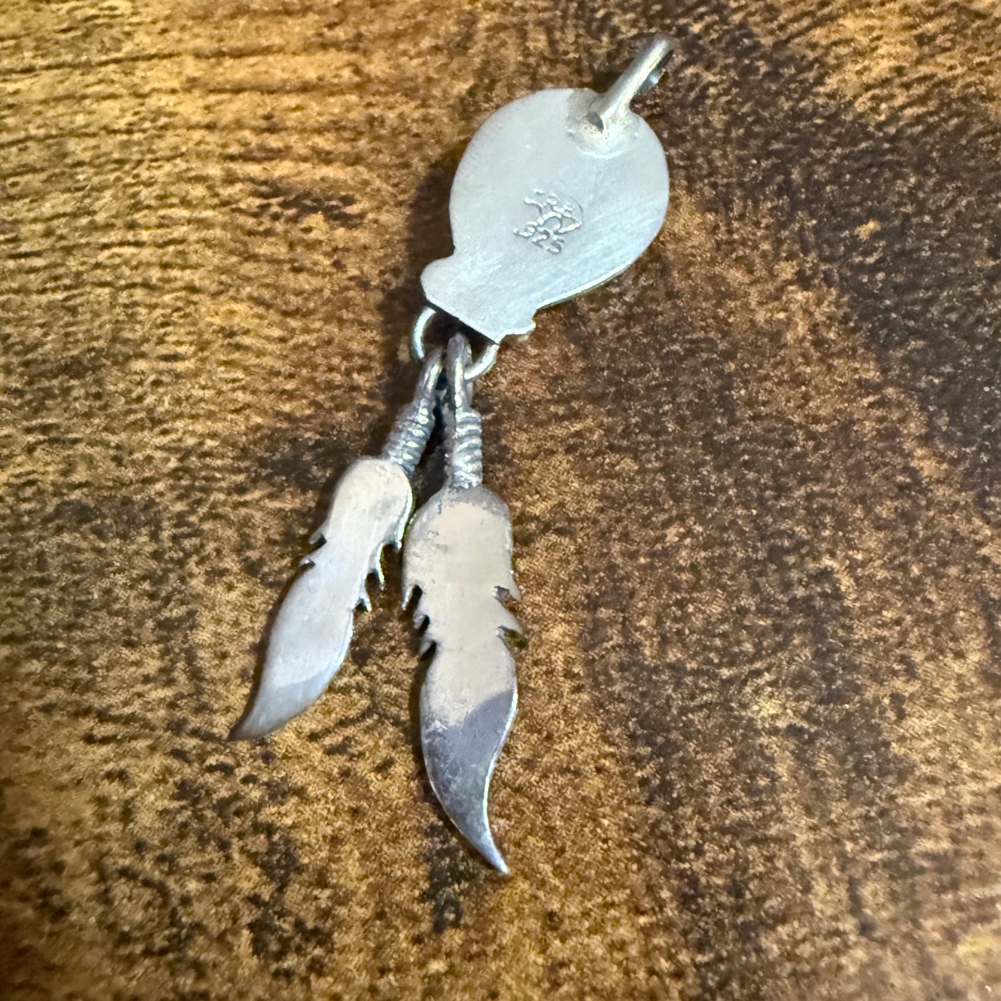 Navajo Turquoise Bear Paw Pendant in Sterling Silver Signed by Running Bear