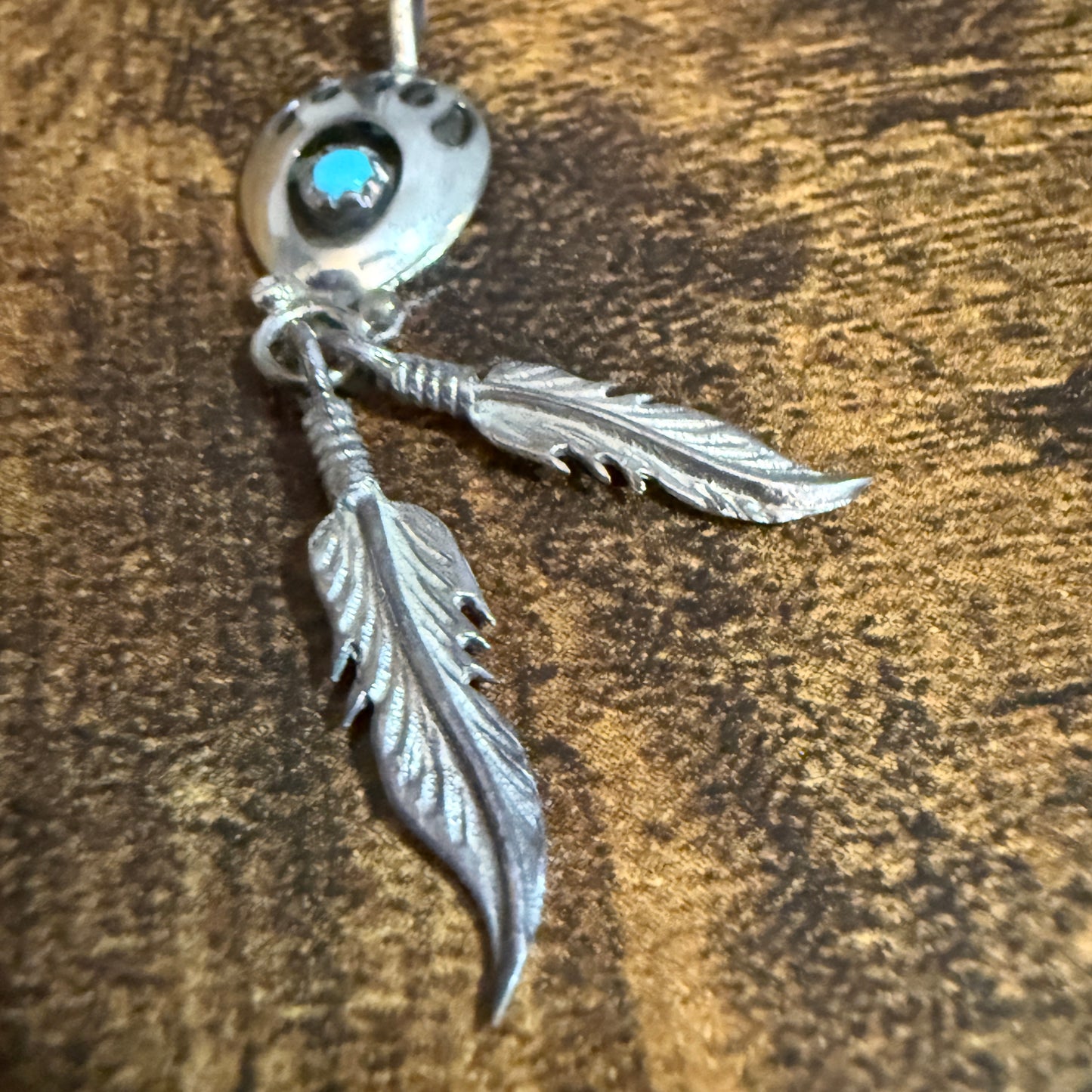 Navajo Turquoise Bear Paw Pendant in Sterling Silver Signed by Running Bear