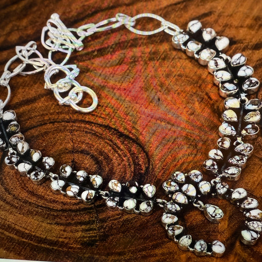 Wild Horse Turquoise Dalhia Gemstone Squash Navajo Necklace Sterling Silver