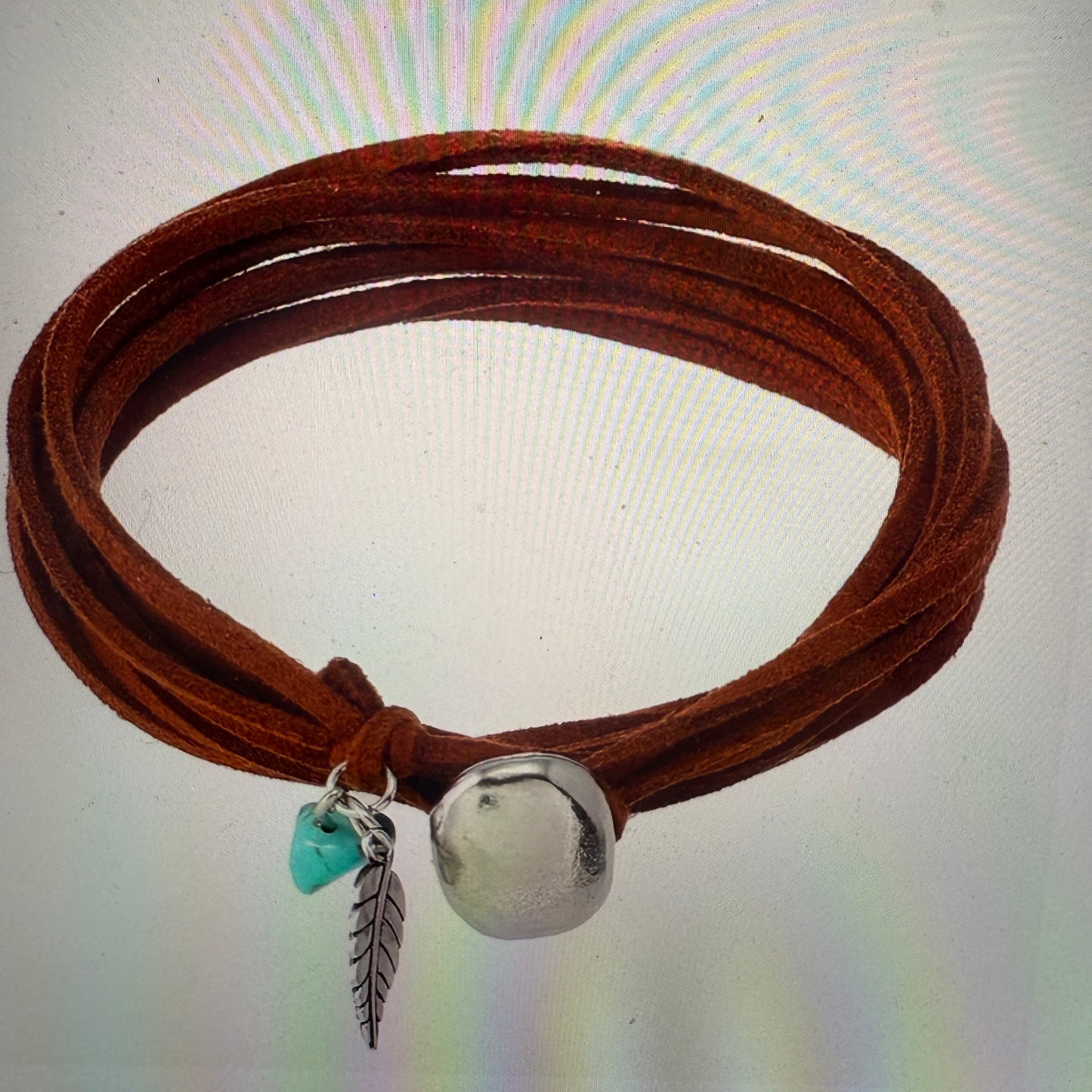 Vintage Style Brown Leather Turquoise Feather Choker Necklace