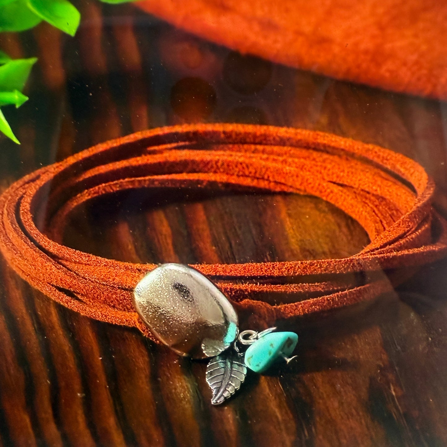 Vintage Style Brown Leather Turquoise Feather Choker Necklace