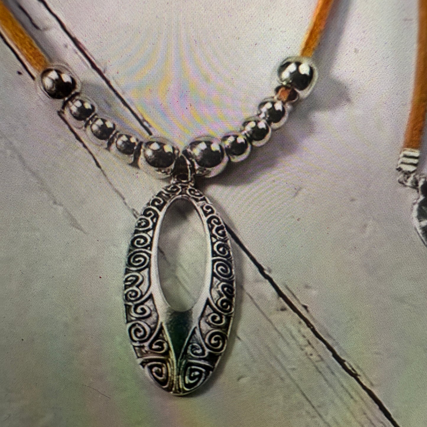 Bohemian Double Strand Leather Choker Necklace Oval Cut Out Beaded Design