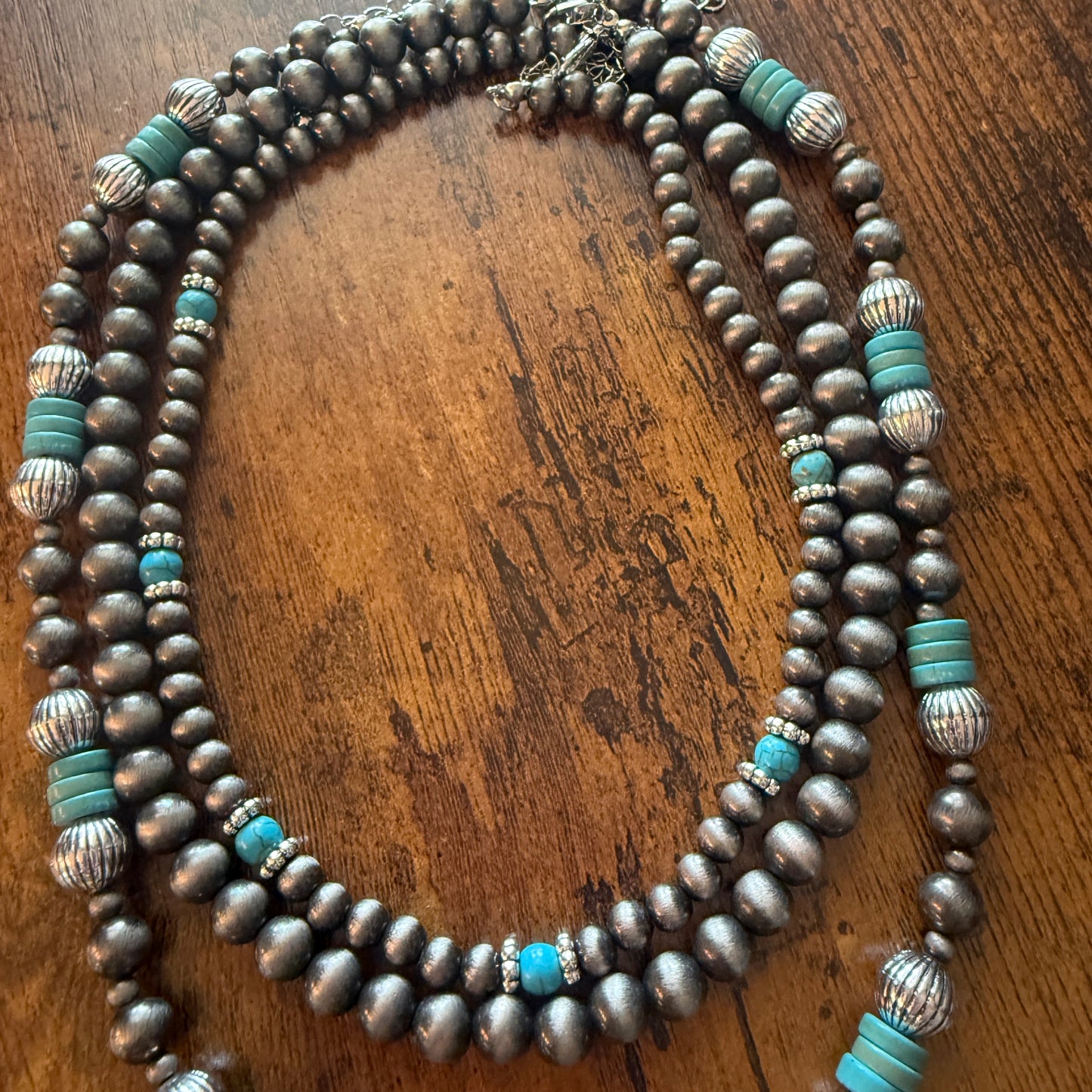 Faux Turquoise Bead Cross Pendant Layered Necklace Set for Women