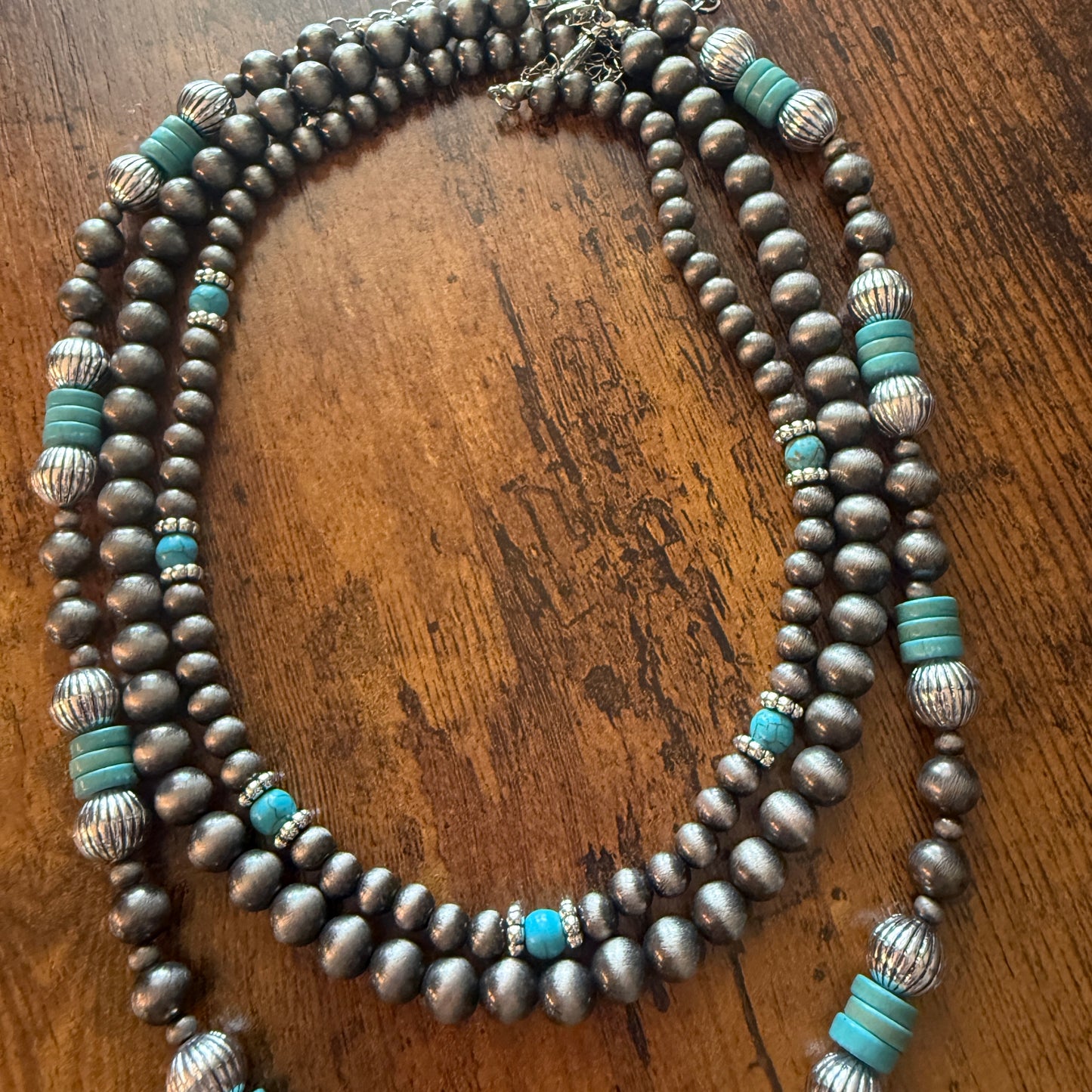 Faux Turquoise Bead Cross Pendant Layered Necklace Set for Women