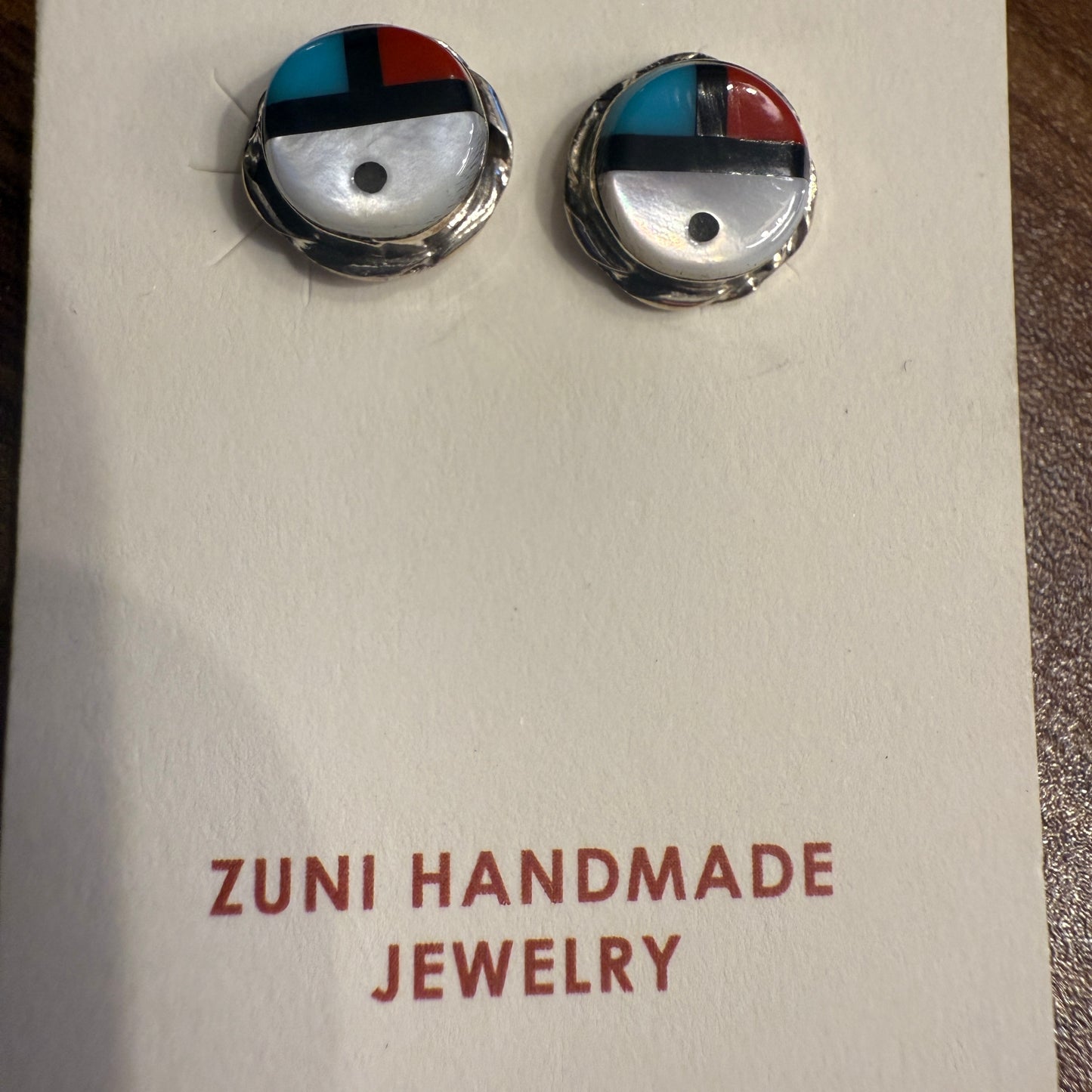 Bowakaty Native American Sterling Silver Turquoise Sunface Inlay Stud Earrings