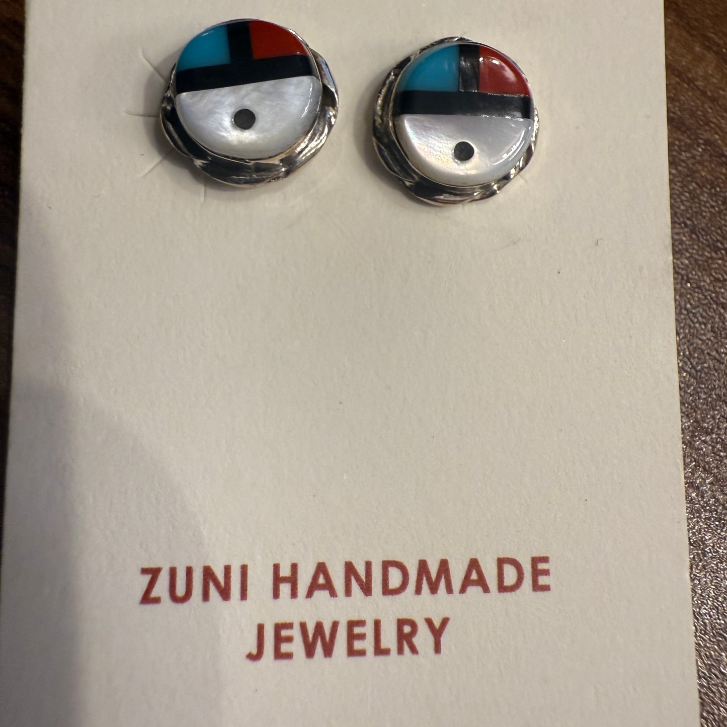 Bowakaty Native American Sterling Silver Turquoise Sunface Inlay Stud Earrings