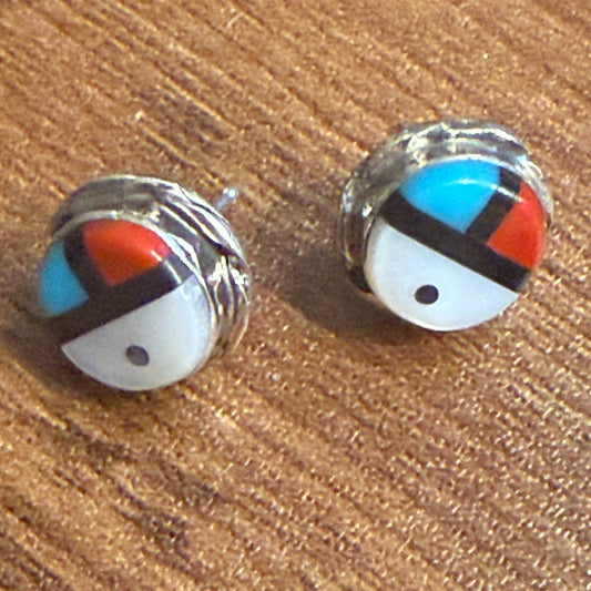 Bowakaty Native American Sterling Silver Turquoise Sunface Inlay Stud Earrings