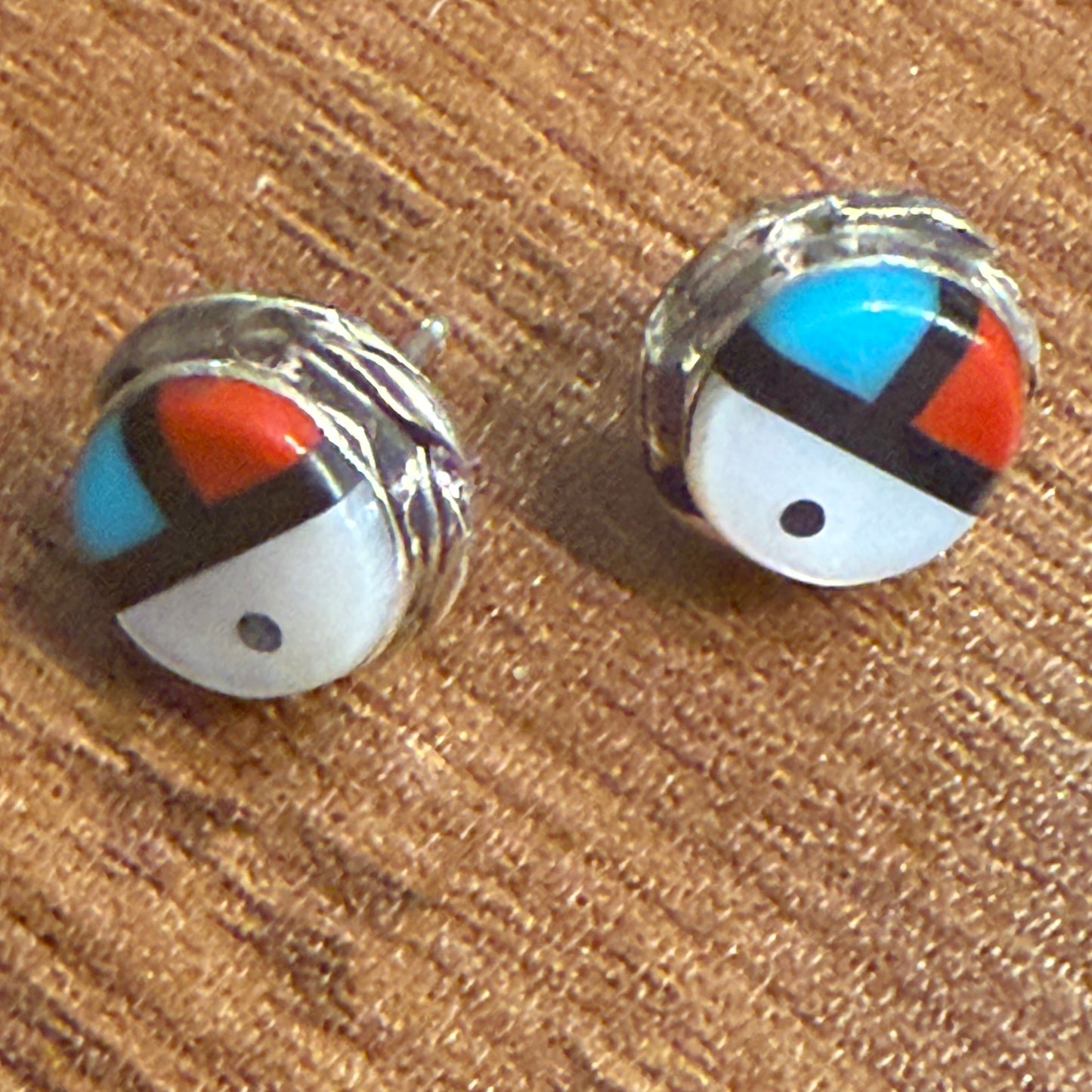 Native American Turquoise Inlay Sunface Sterling Silver Stud Earrings Bowakaty