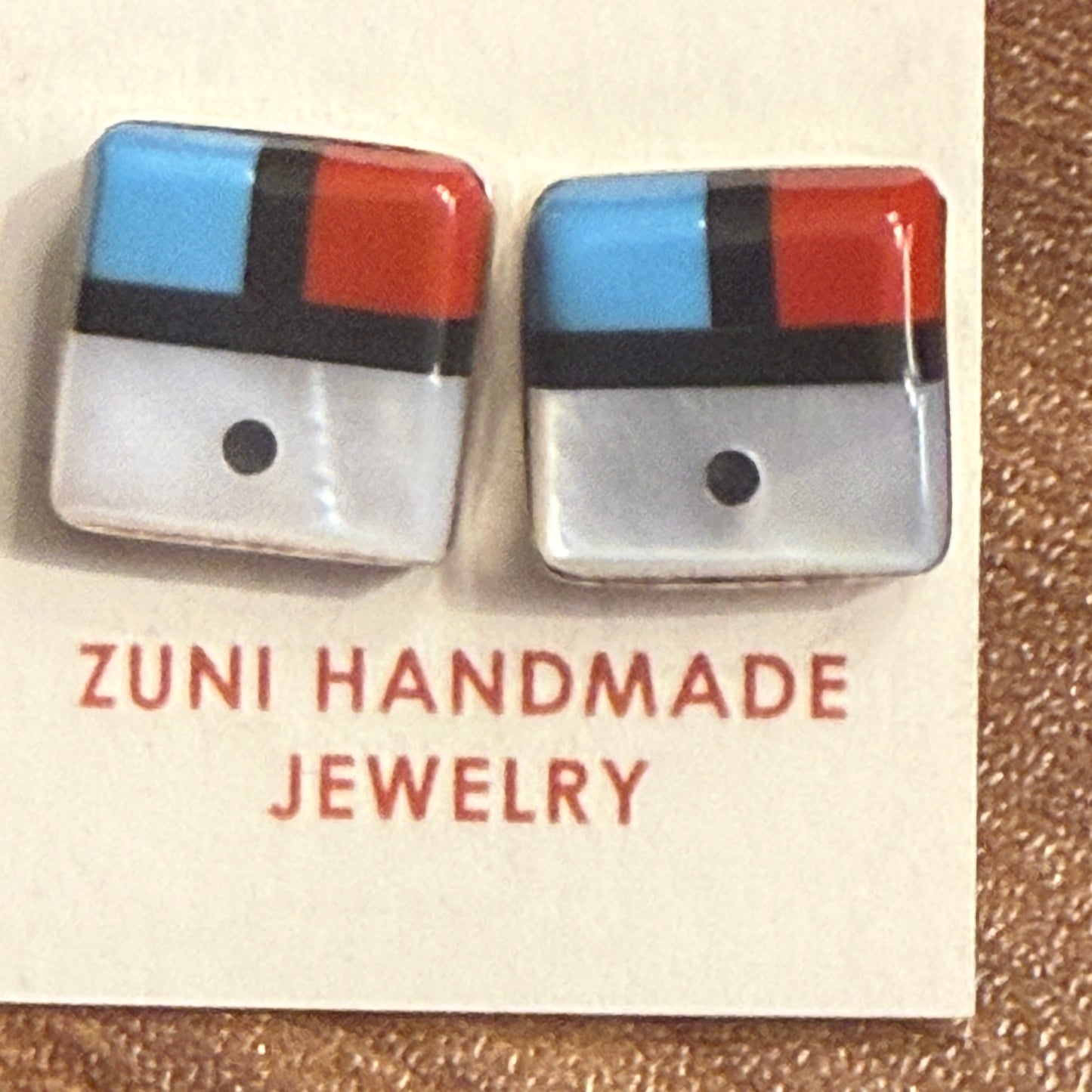 Native American Zuni Sunface Inlay Earrings Sterling Turquoise Coral Onyx Shell