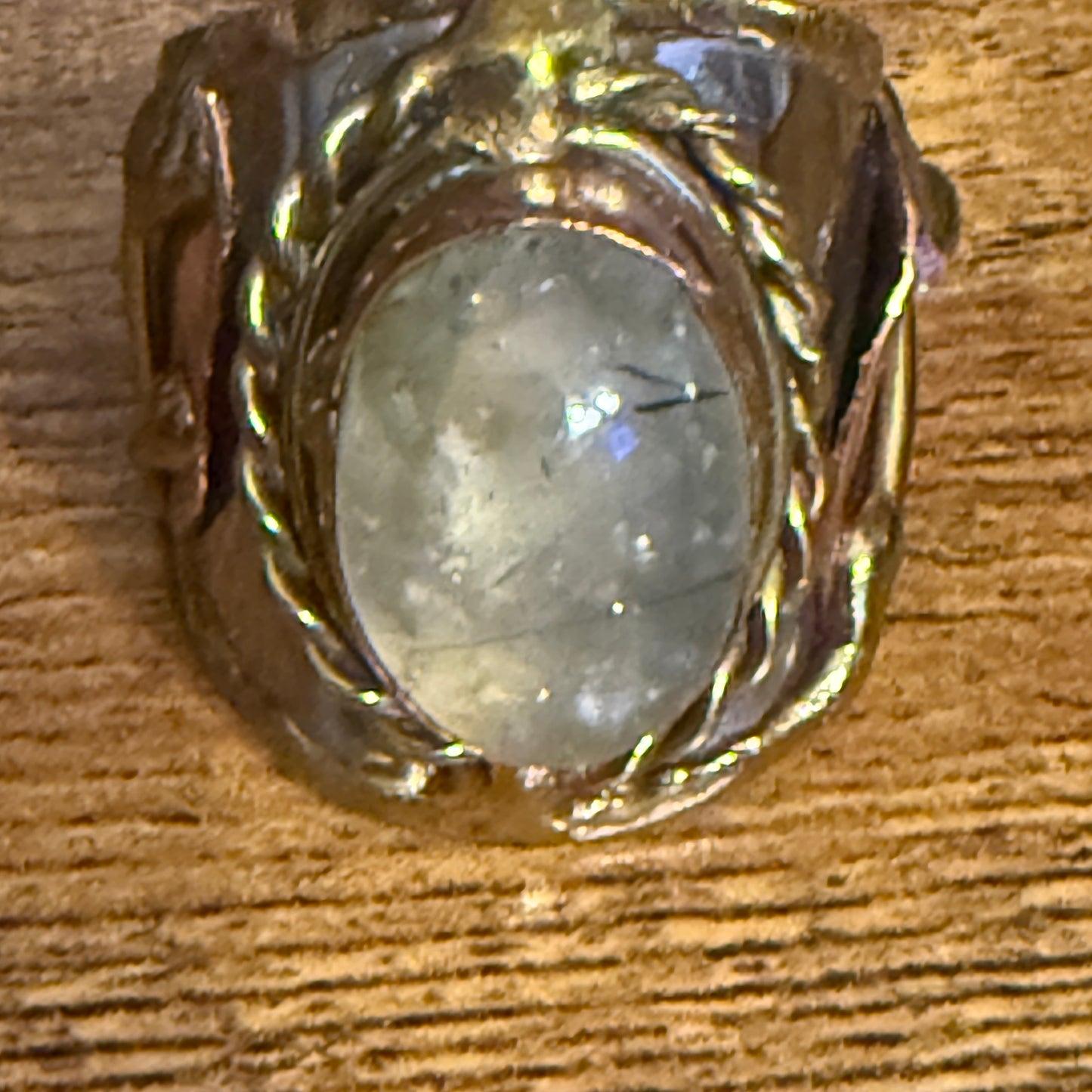 Handcrafted Moss Agate Gemstone Adjustable Ring Mixed Metals