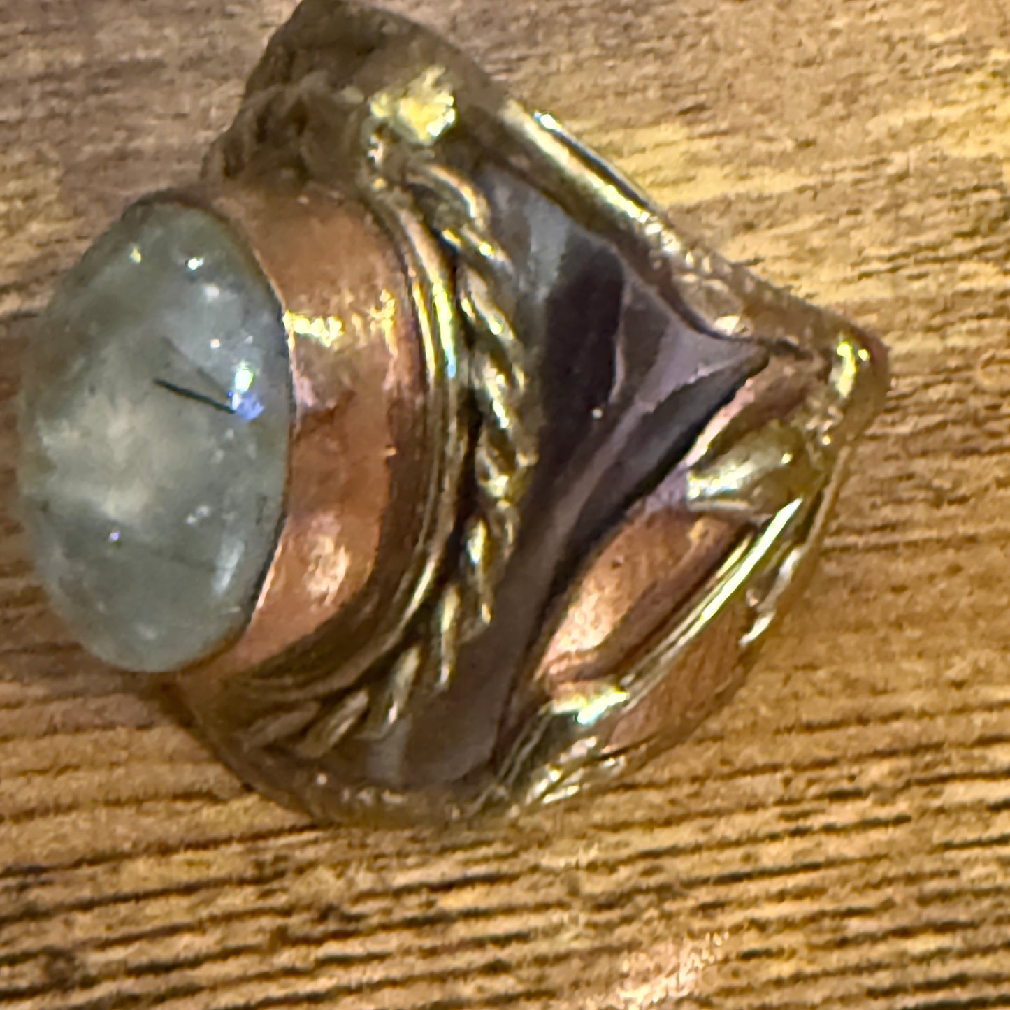 Handcrafted Moss Agate Gemstone Adjustable Ring Mixed Metals