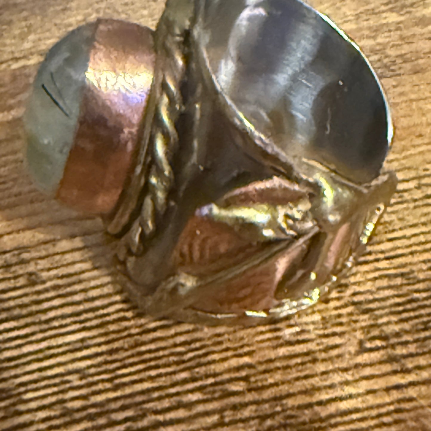 Handcrafted Moss Agate Gemstone Adjustable Ring Mixed Metals