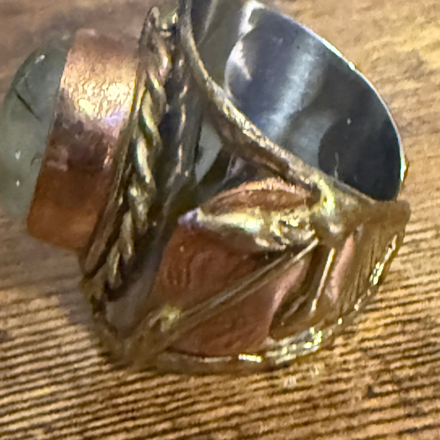 Handcrafted Moss Agate Gemstone Adjustable Ring Mixed Metals